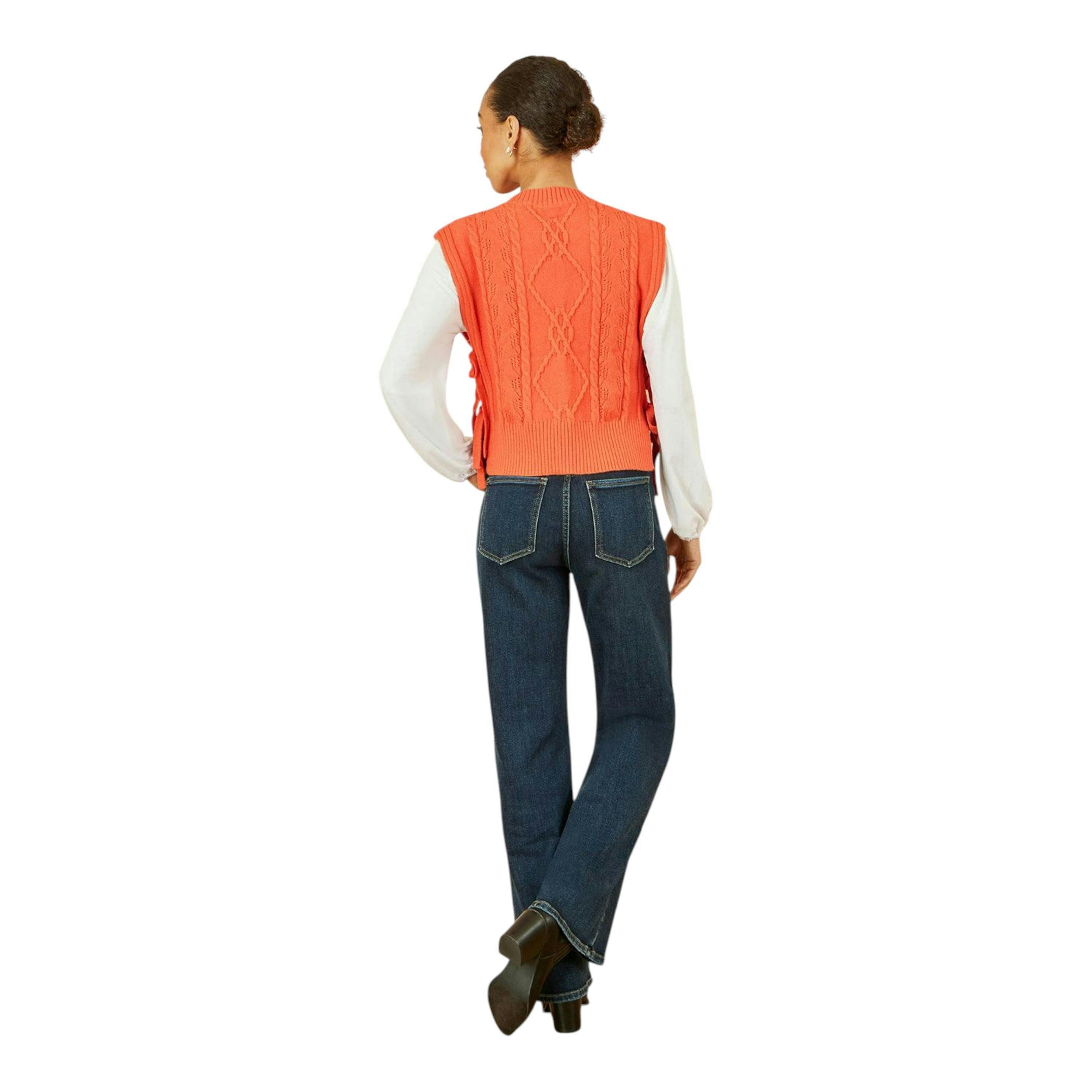 Yumi Orange Flower Cable Knit Tie Side Pullover , view 4 of 5