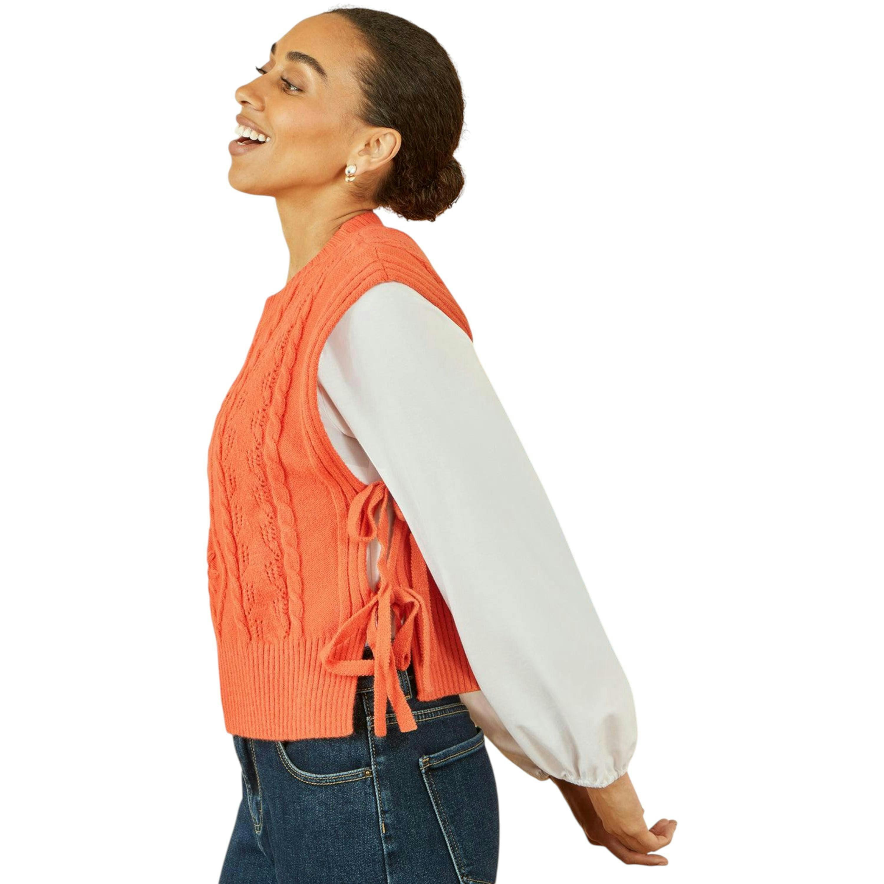 Yumi Orange Flower Cable Knit Tie Side Pullover , view 5 of 5