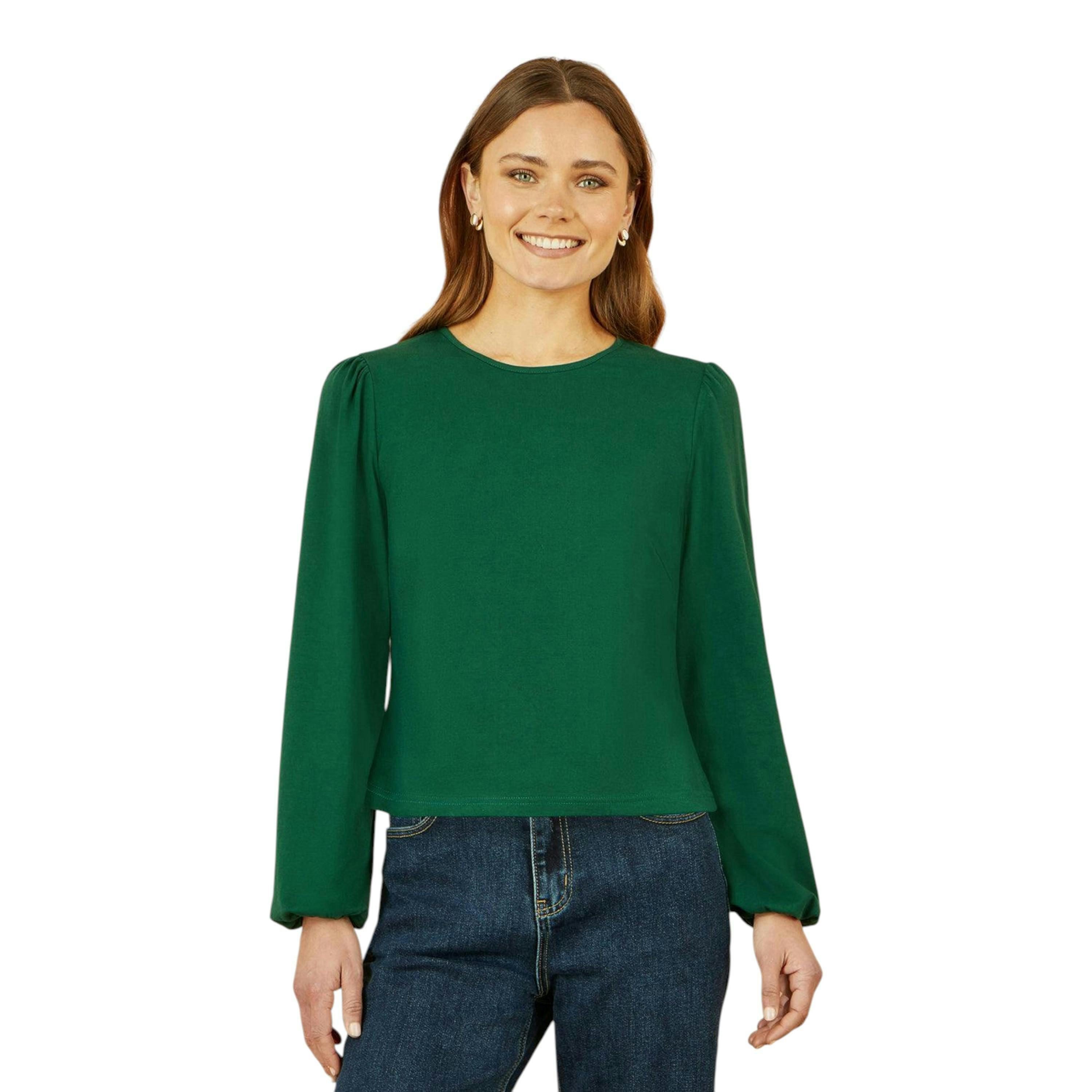 Yumi Green Stretch Cotton Jersey Long Sleeve Top , view 1 of 5