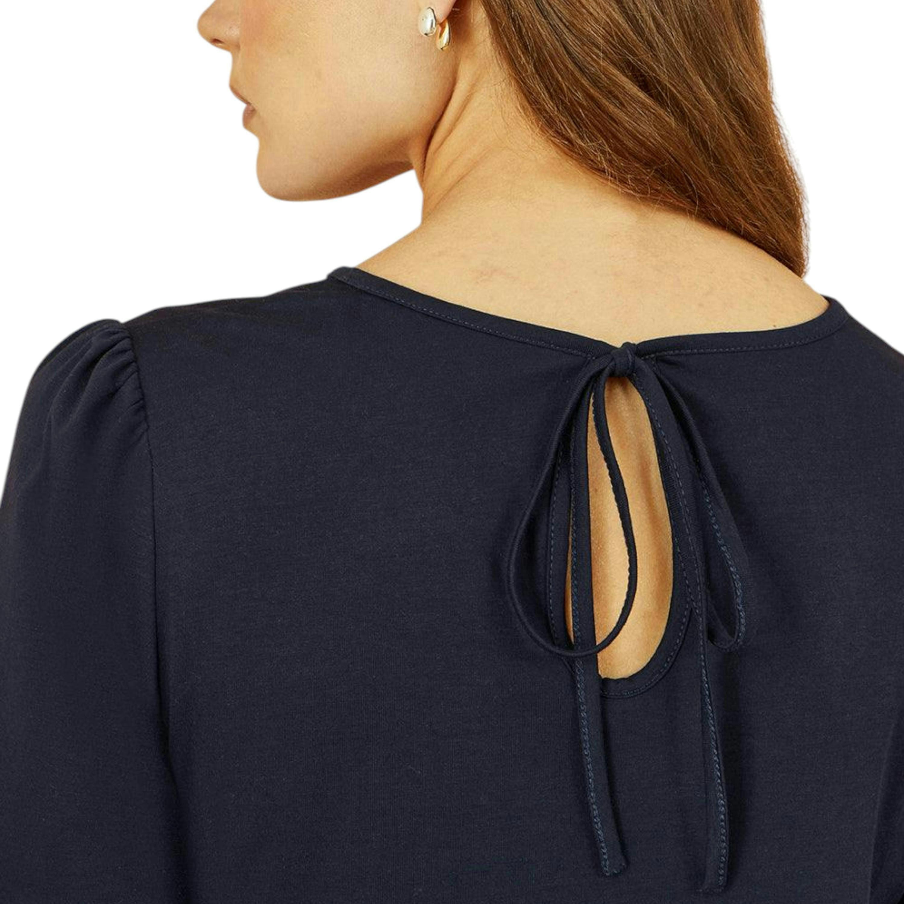 Yumi Navy Stretch Cotton Jersey Long Sleeve Top , view 3 of 6