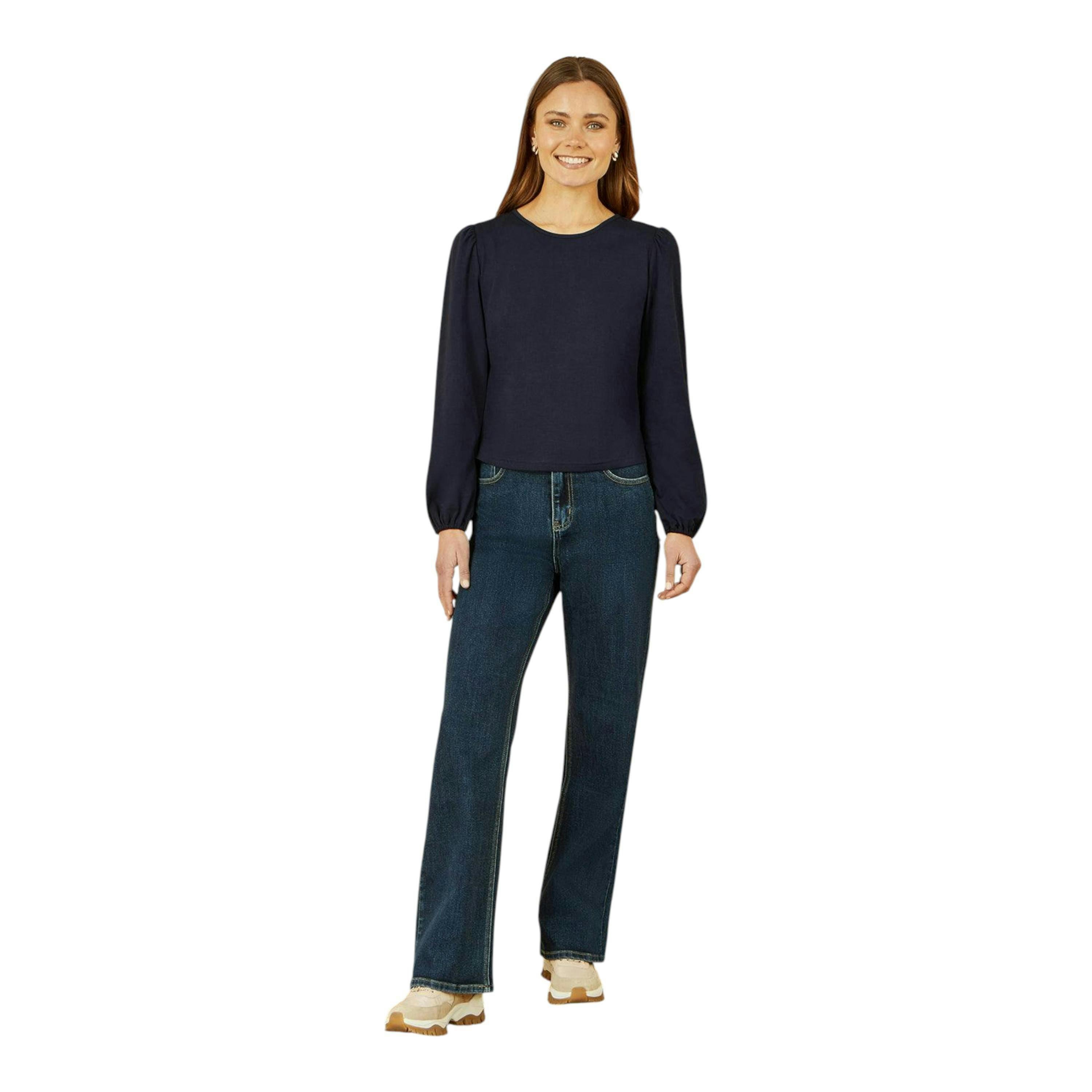 Yumi Navy Stretch Cotton Jersey Long Sleeve Top , view 4 of 6