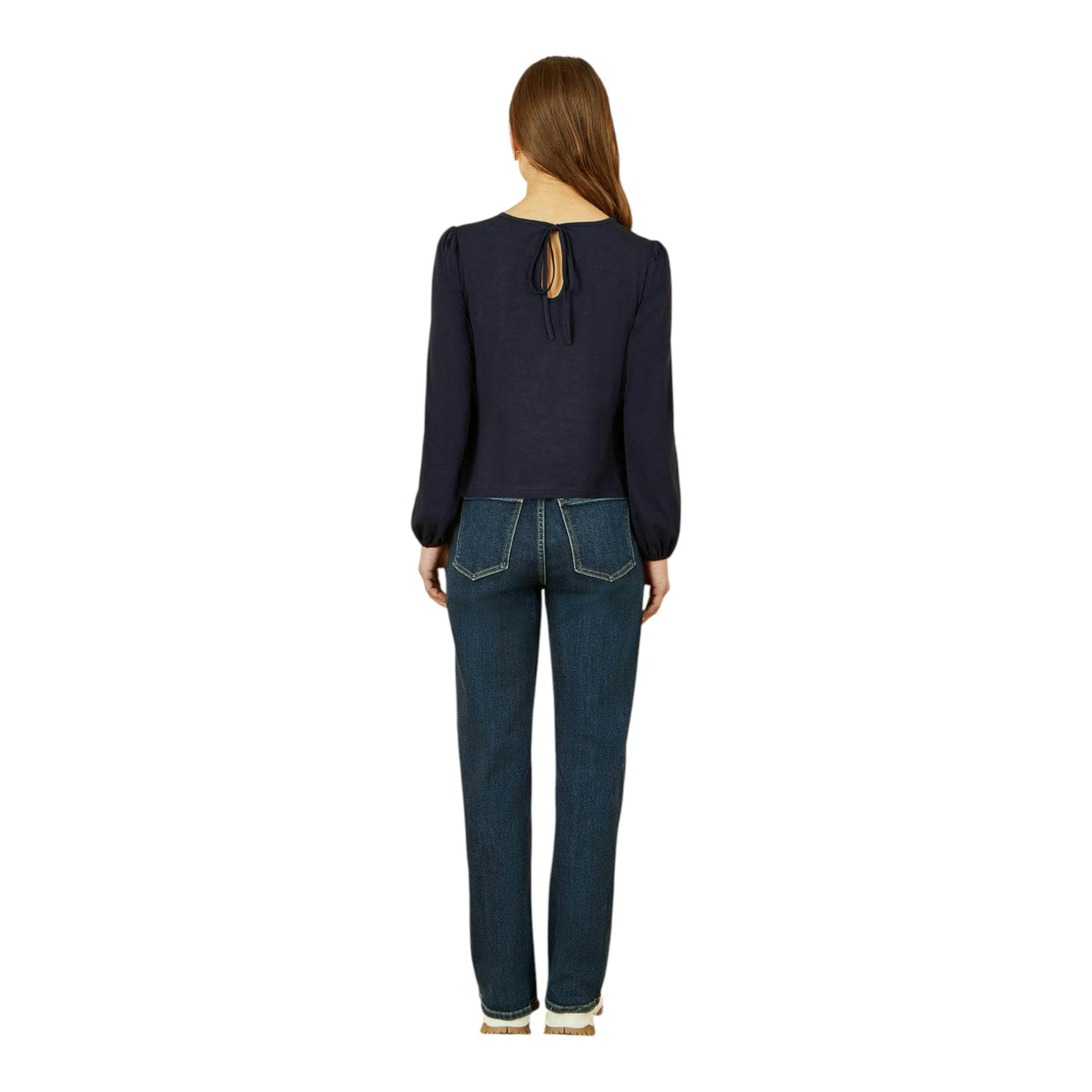 Yumi Navy Stretch Cotton Jersey Long Sleeve Top , view 5 of 6