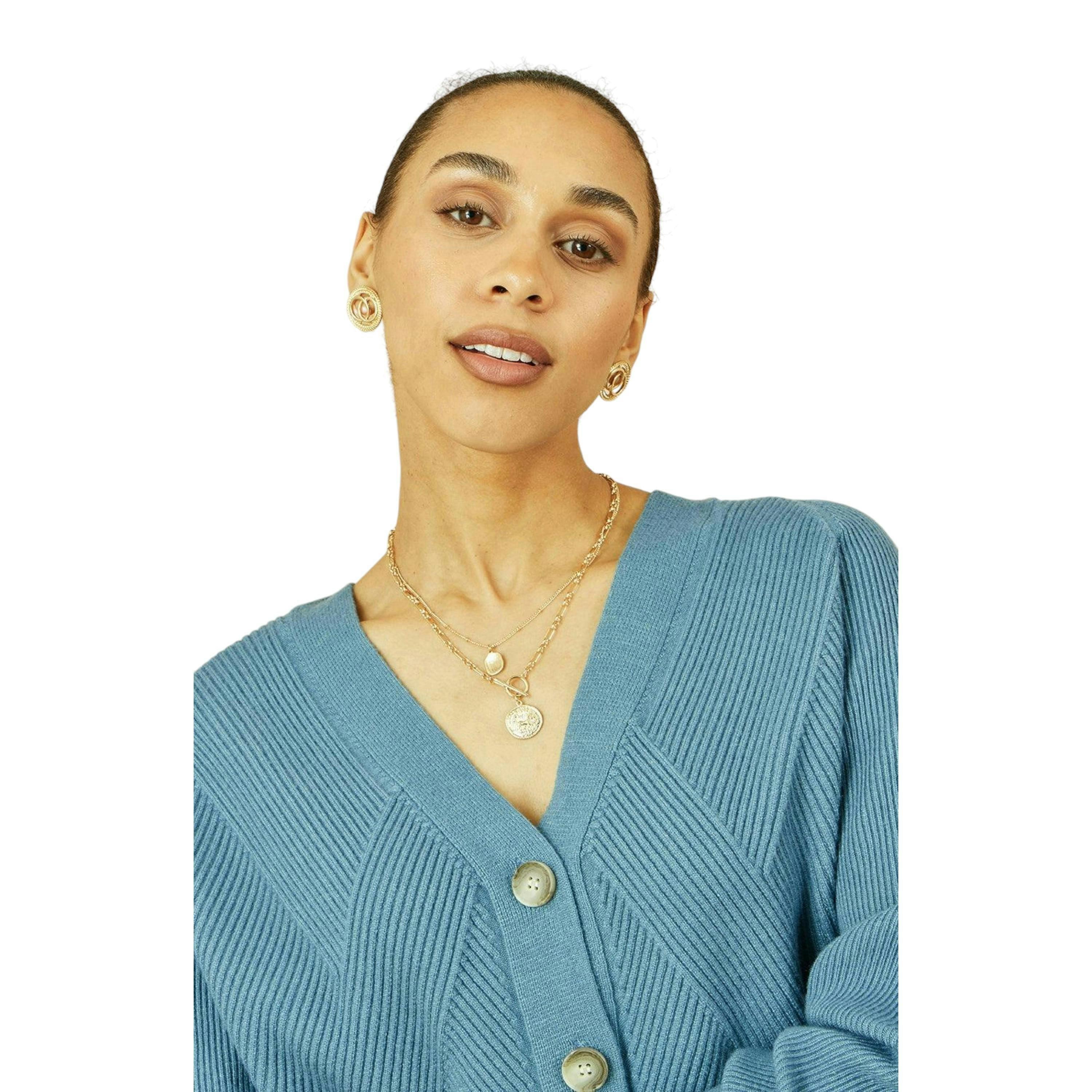 Yumi Blue Relaxed Fit Cardigan With Stitch Detail , view 2 of 4