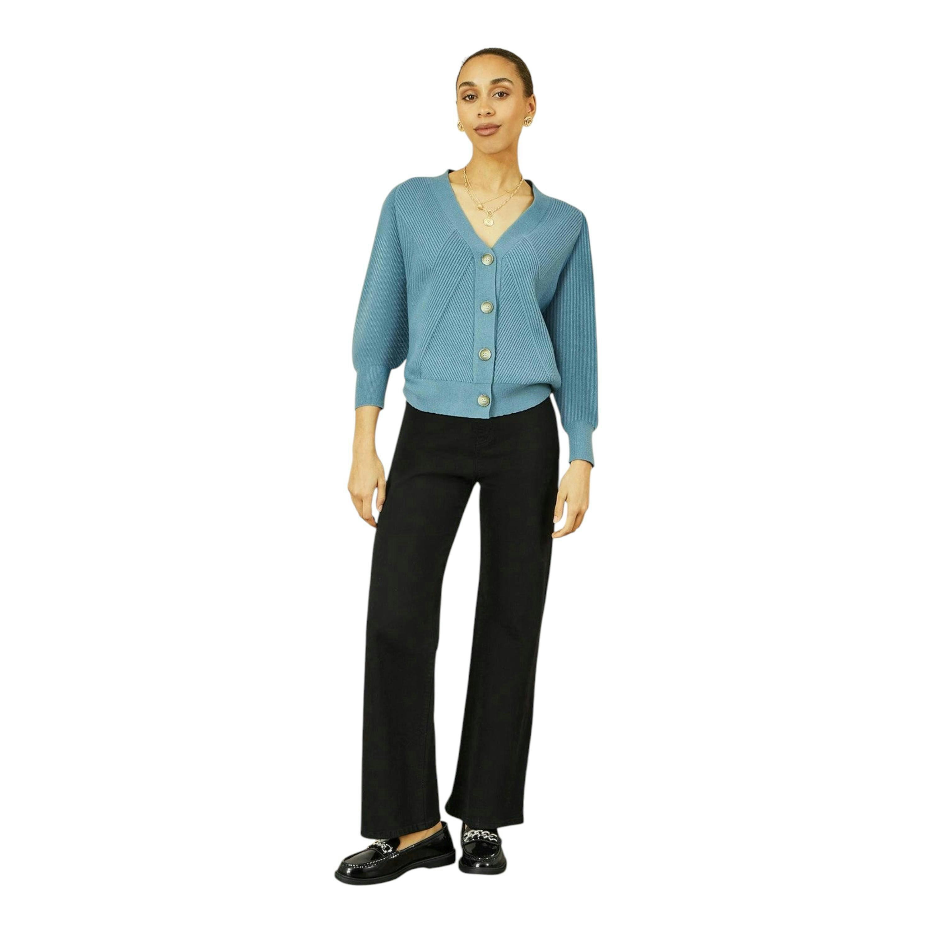Yumi Blue Relaxed Fit Cardigan With Stitch Detail , view 3 of 4