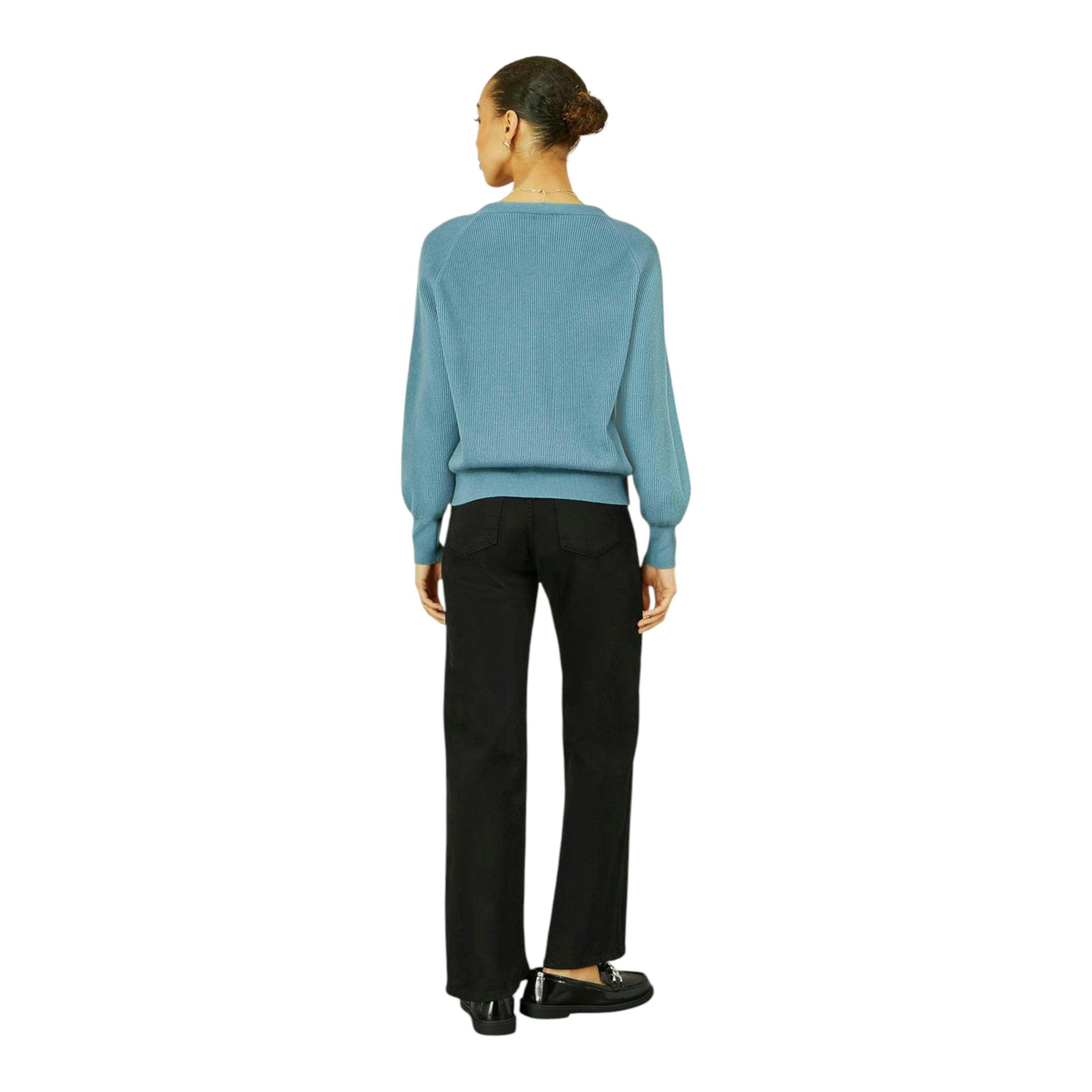 Yumi Blue Relaxed Fit Cardigan With Stitch Detail , view 4 of 4