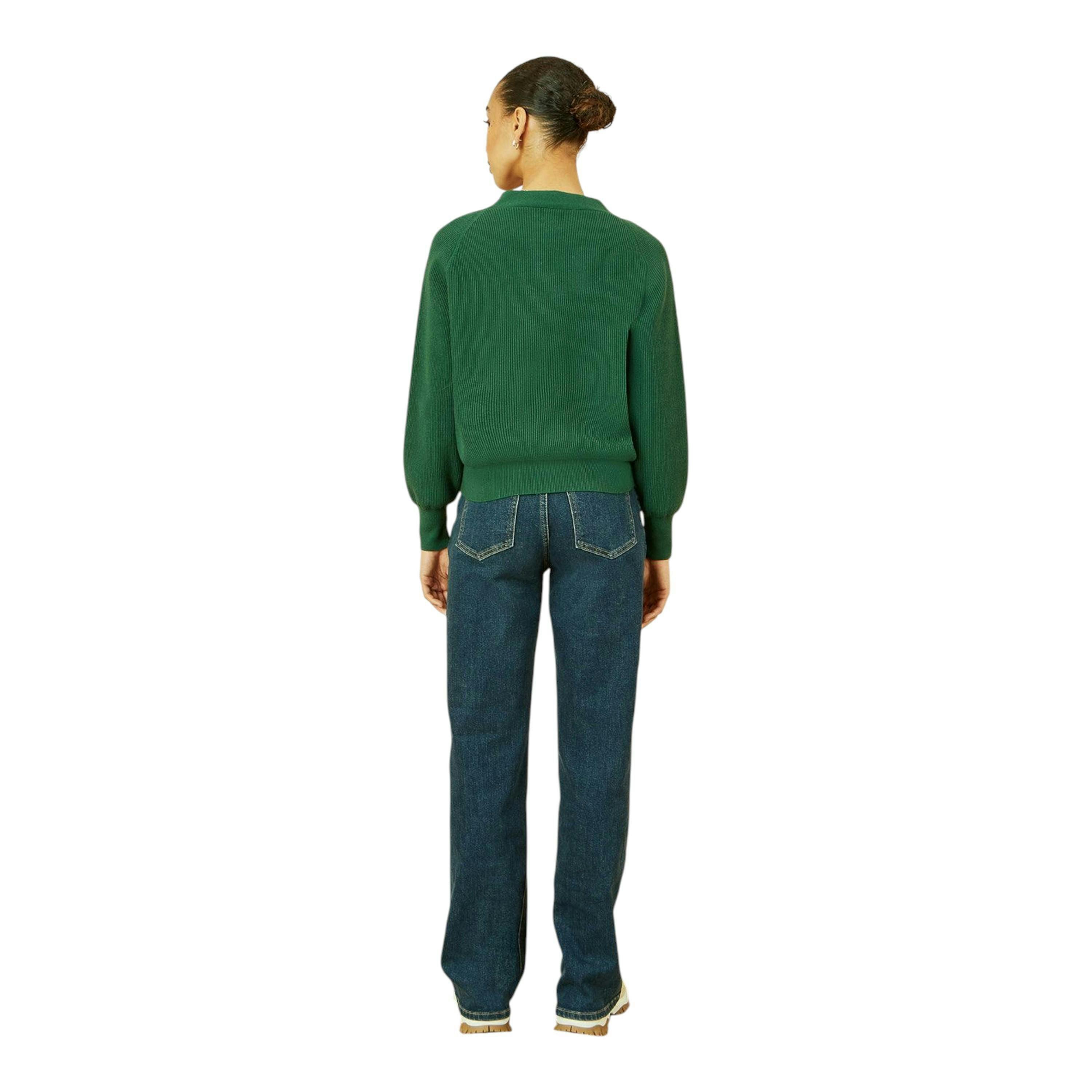 Yumi Green Relaxed Fit Cardigan With Stitch Detail , view 4 of 5