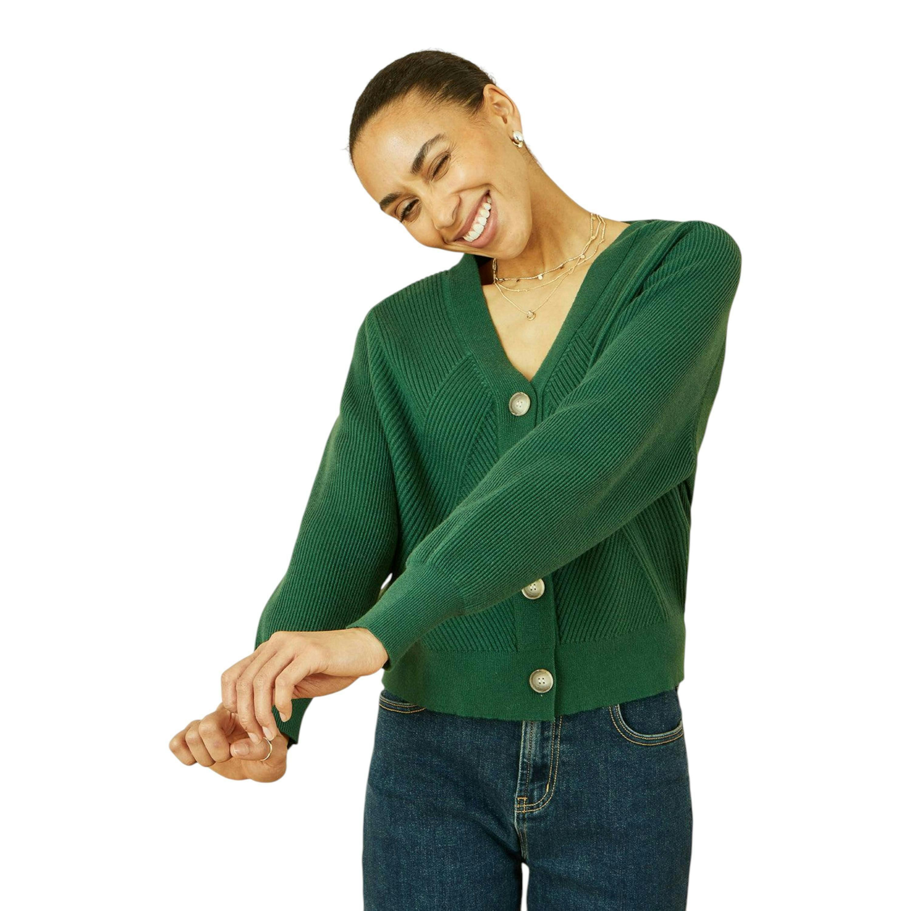 Yumi Green Relaxed Fit Cardigan With Stitch Detail , view 5 of 5