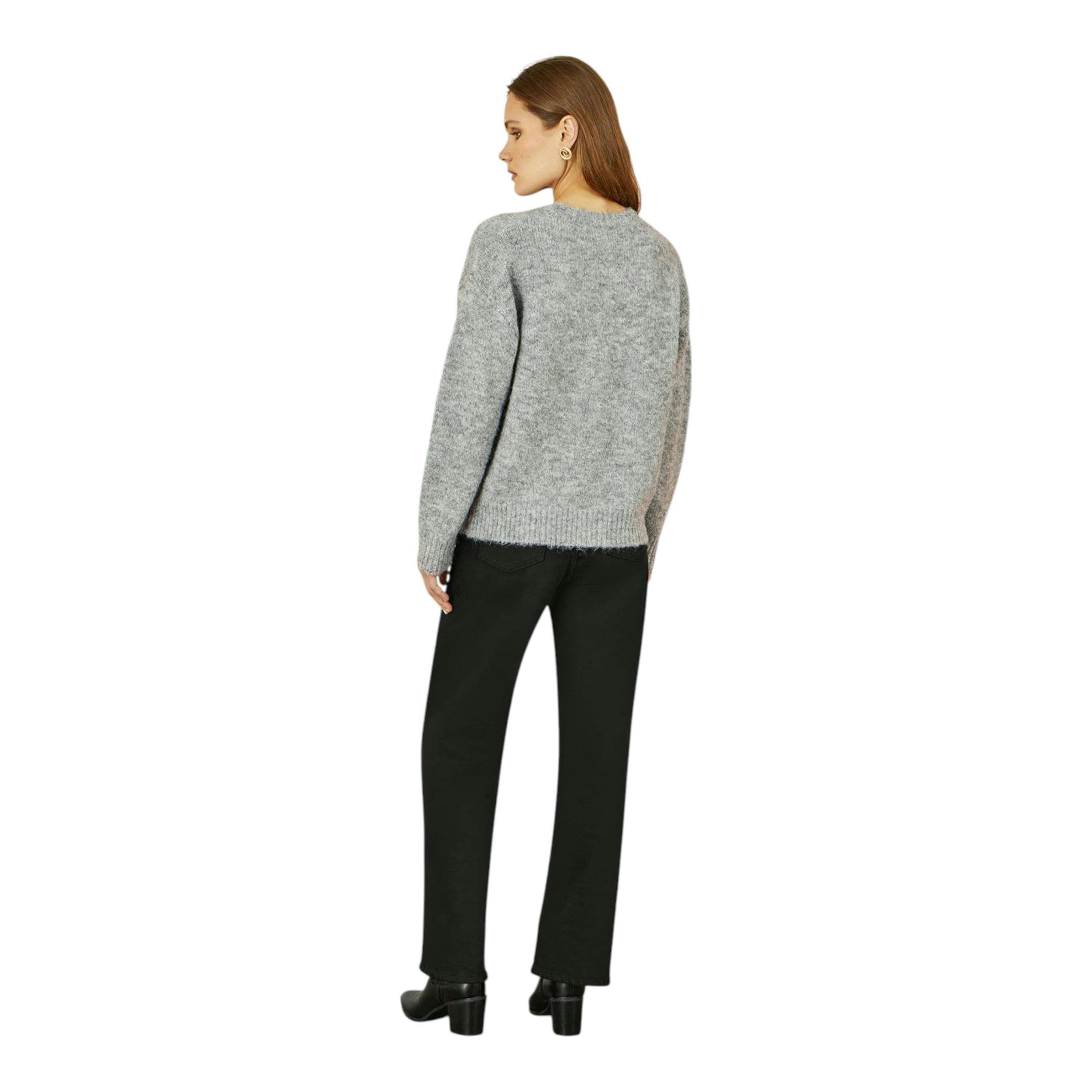Yumi Grey Relaxed Jumper With Crochet Flowers , view 4 of 5