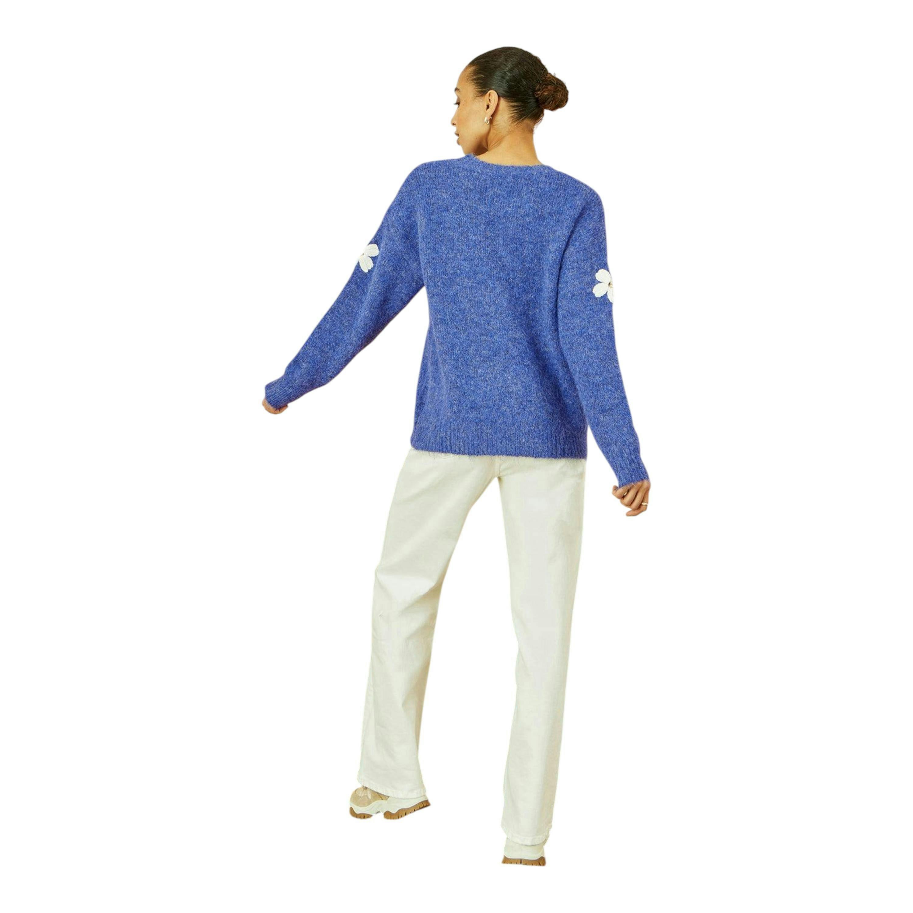 Yumi Blue Relaxed Jumper With Crochet Flowers , view 4 of 5