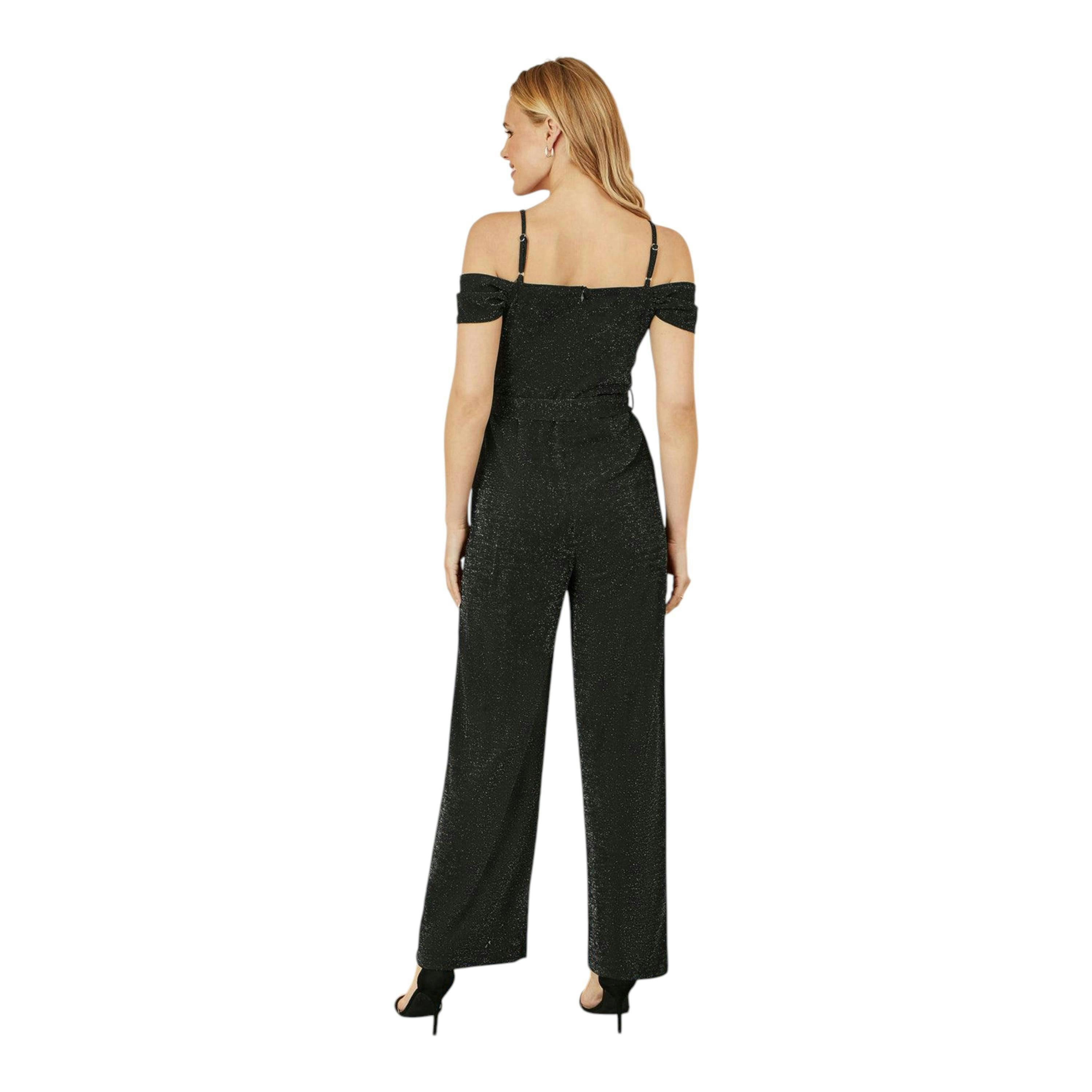 Yumi Black Sparkle Stretch Bardot Jumpsuit , view 3 of 6