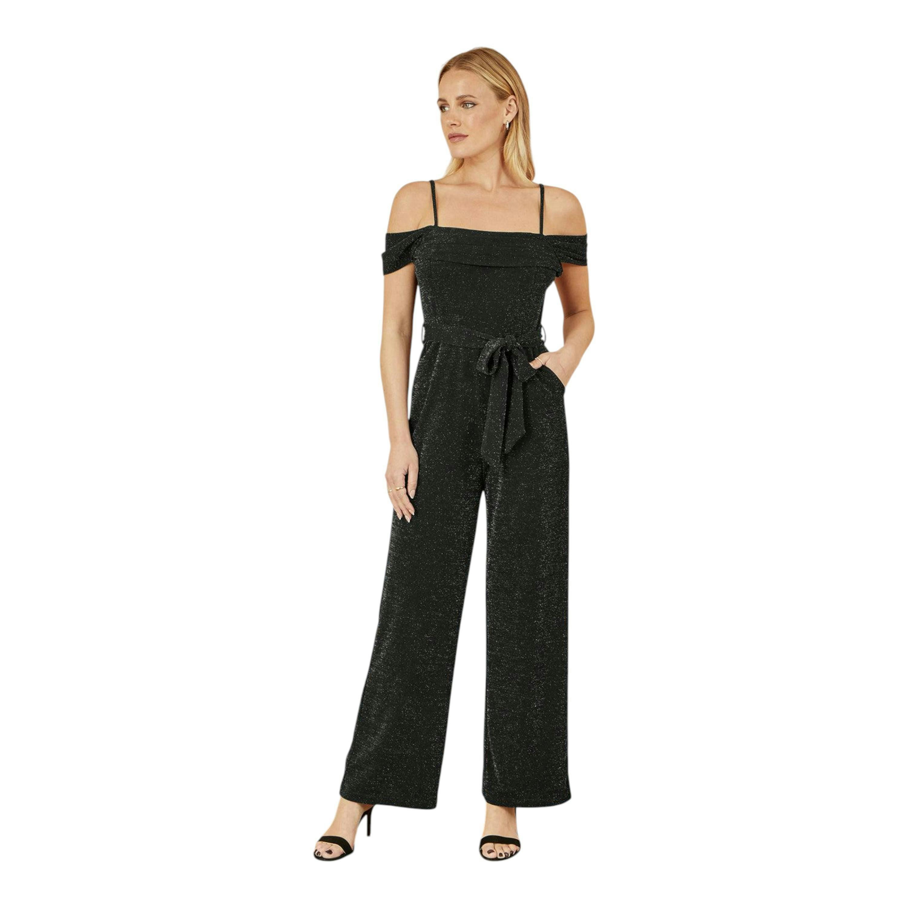Yumi Black Sparkle Stretch Bardot Jumpsuit , view 4 of 6