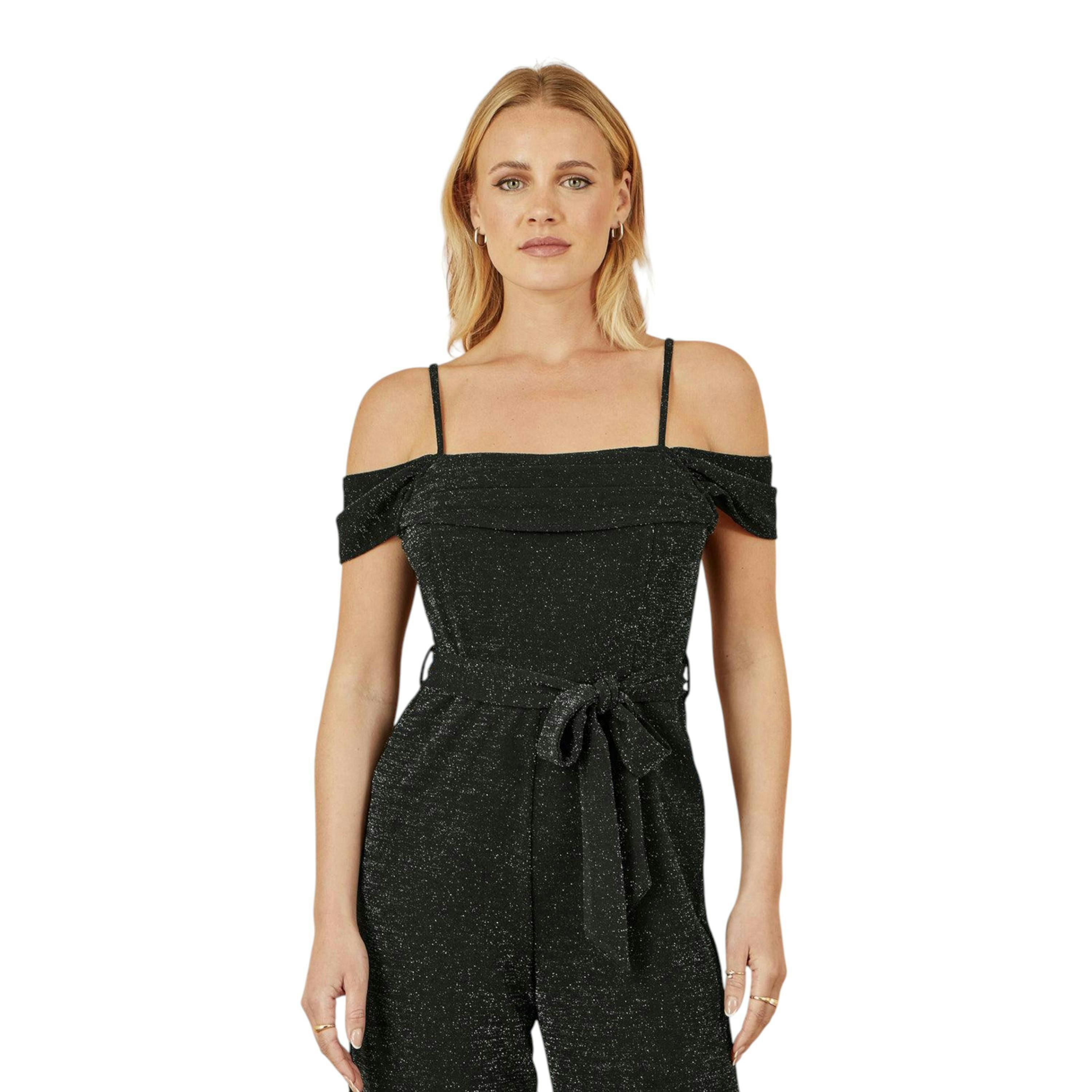 Yumi Black Sparkle Stretch Bardot Jumpsuit , view 5 of 6