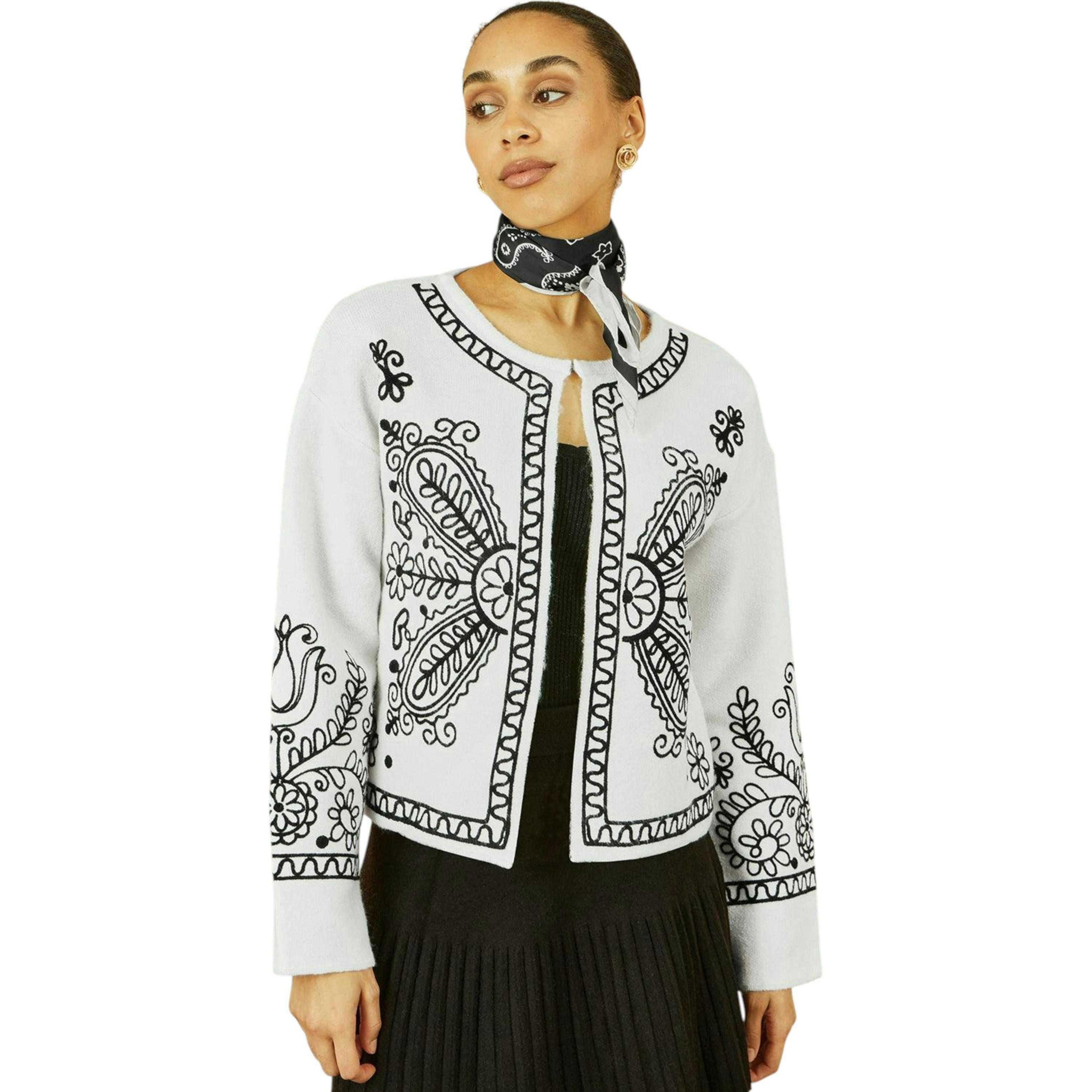 Yumi Ivory Folk Embroidered Edge To Edge Cardigan , view 1 of 2