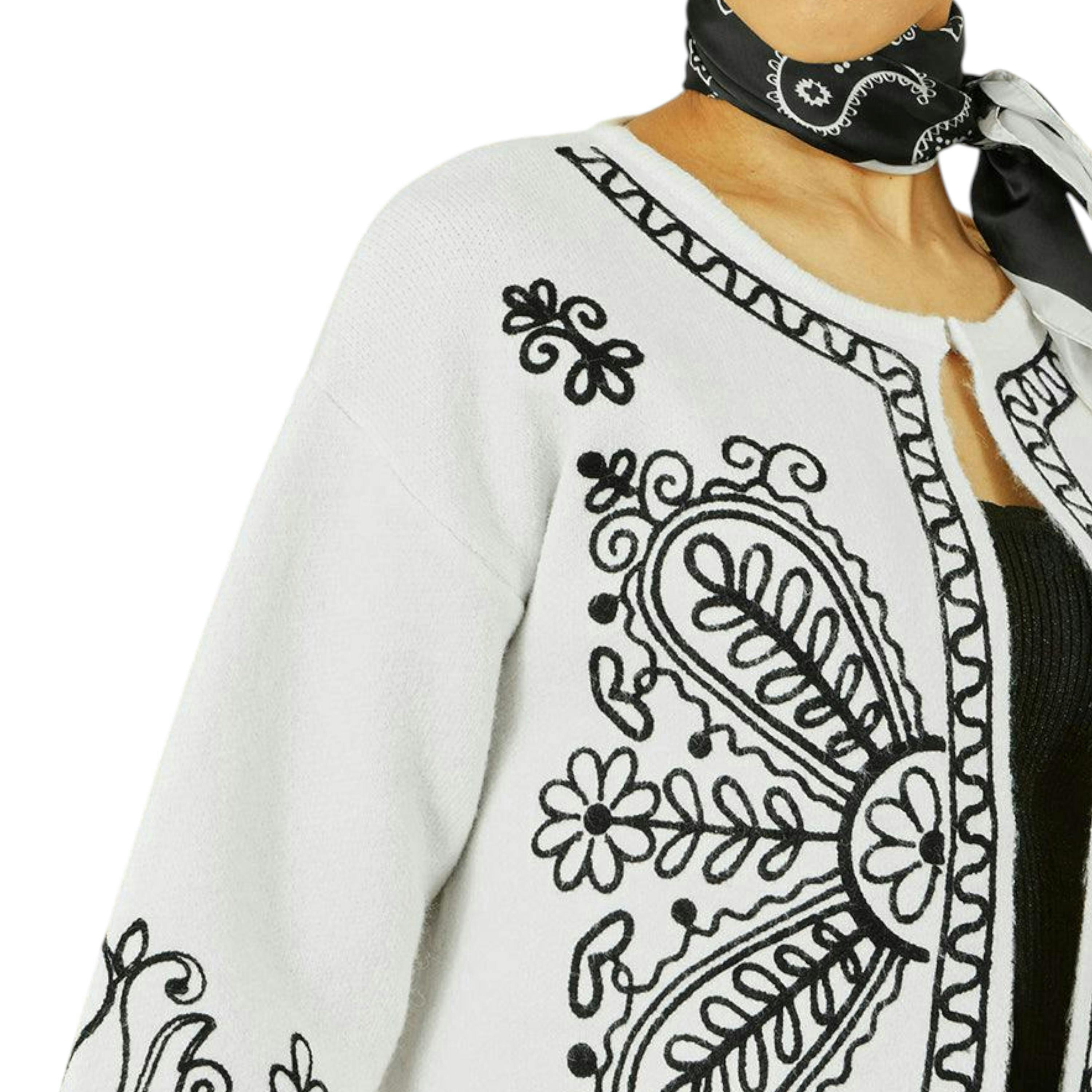 Yumi Ivory Folk Embroidered Edge To Edge Cardigan , view 2 of 2