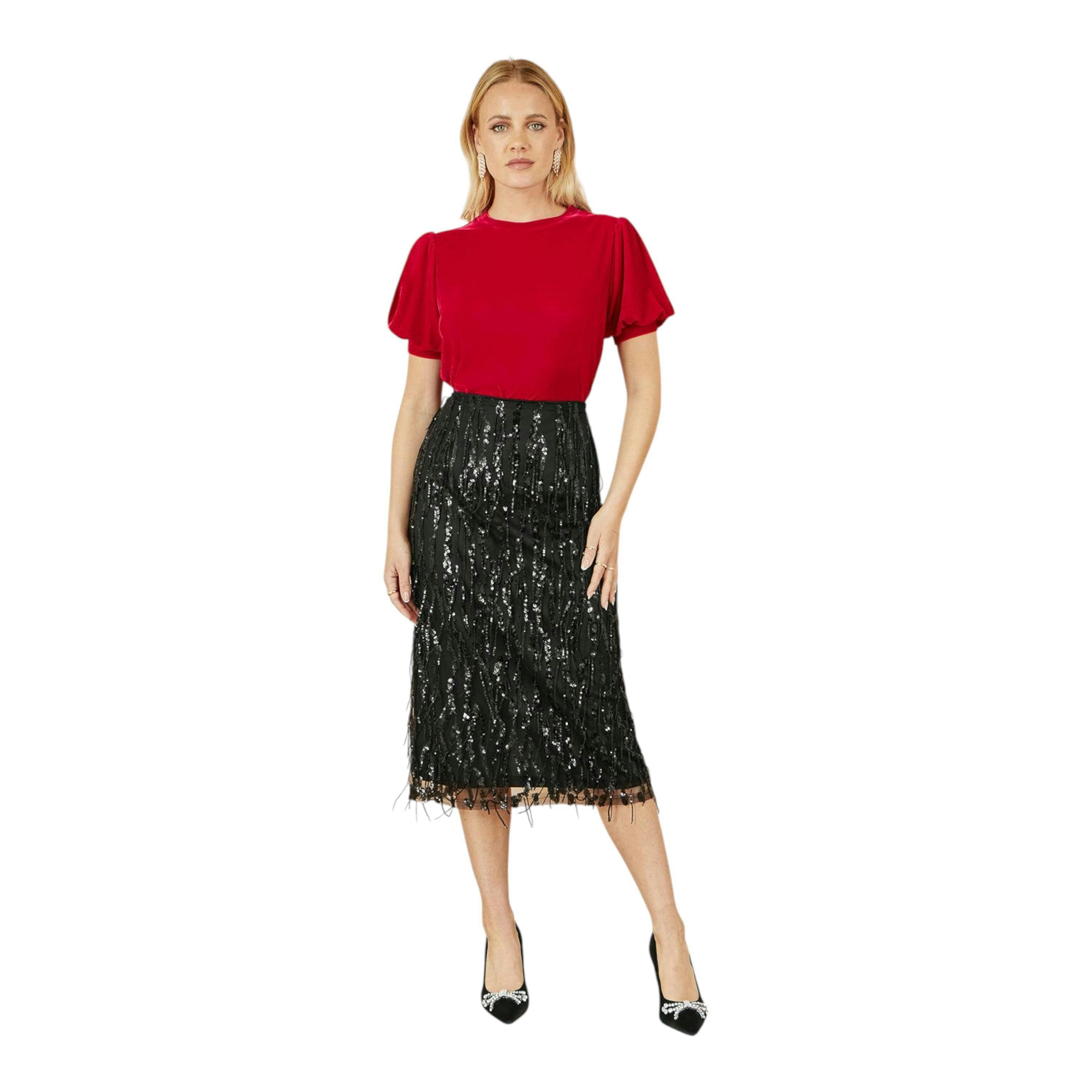 Yumi Red Velvet Puff Sleeve Top , view 1 of 4