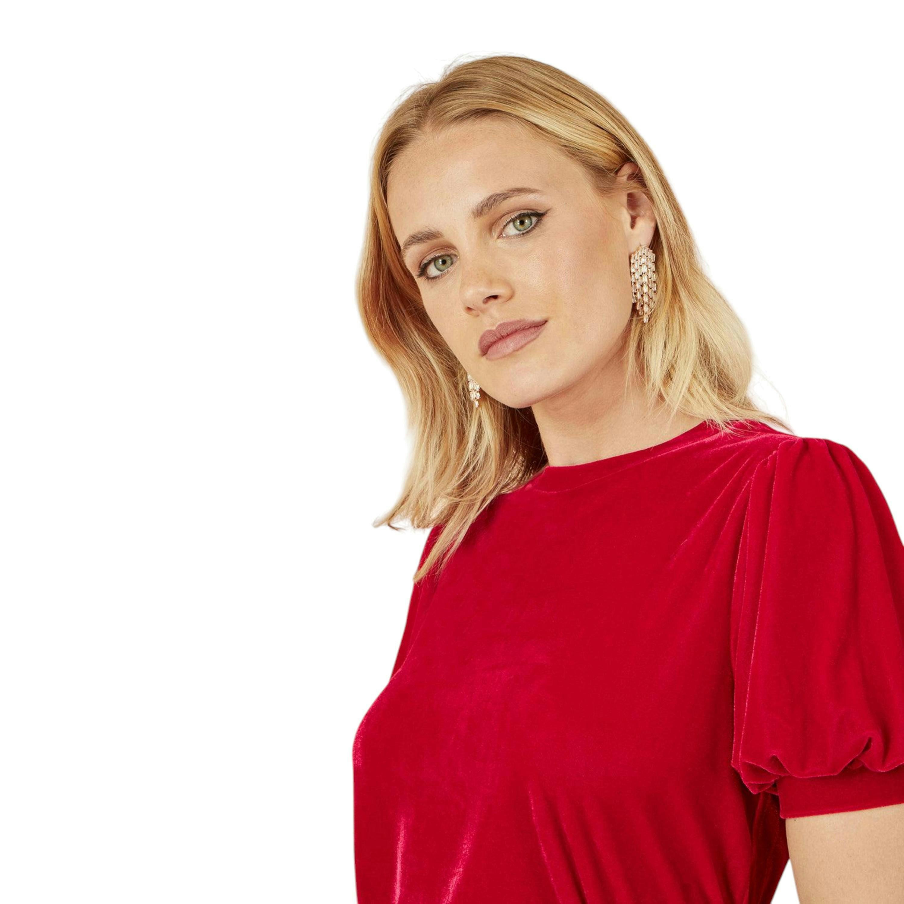 Yumi Red Velvet Puff Sleeve Top , view 2 of 4