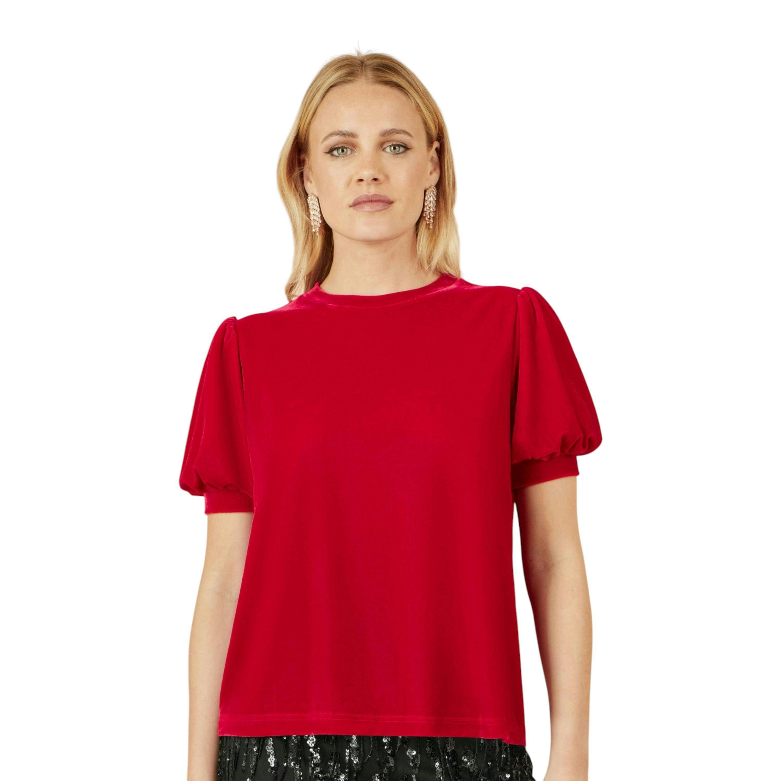 Yumi Red Velvet Puff Sleeve Top , view 4 of 4