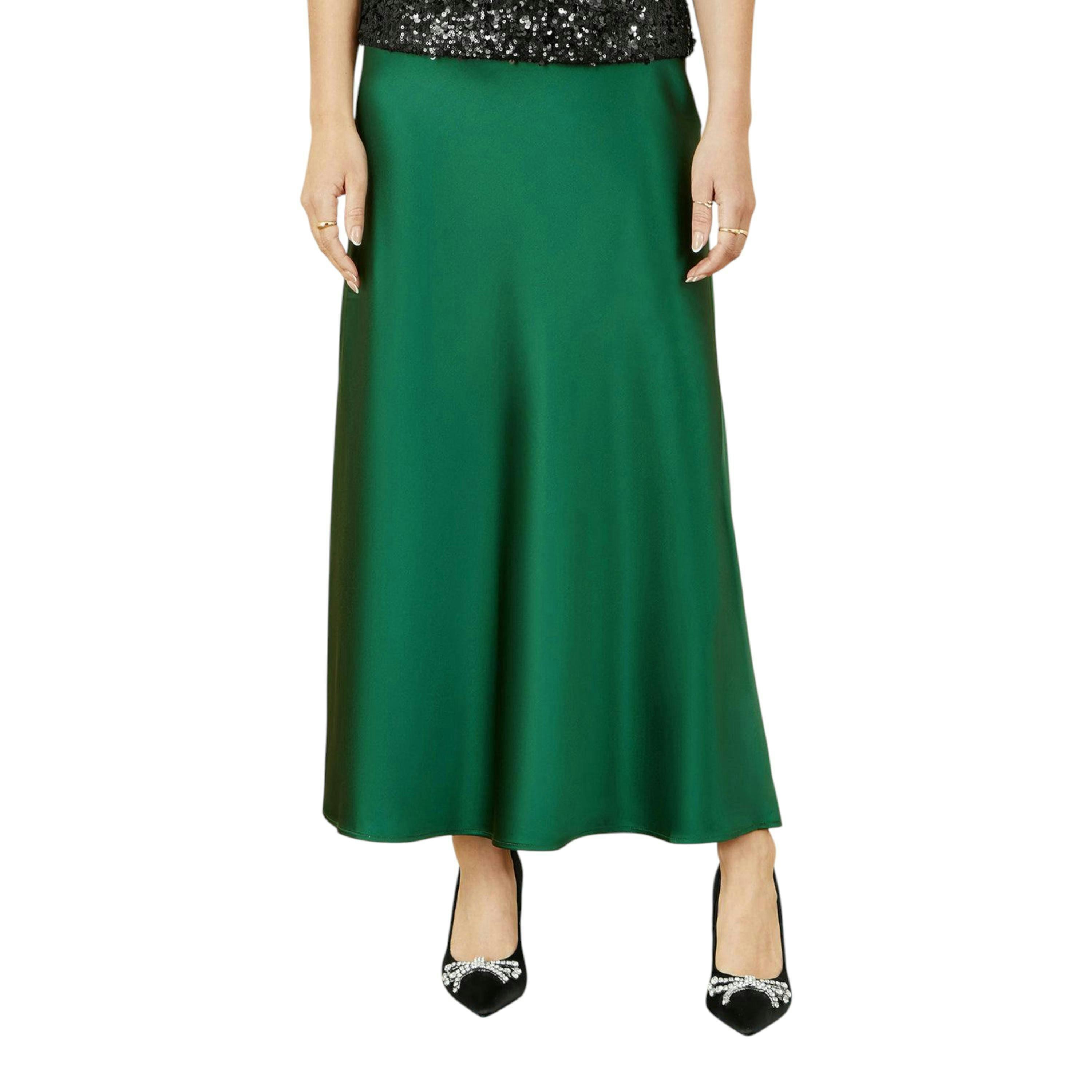 Yumi Green Satin Midi Skirt , view 2 of 4
