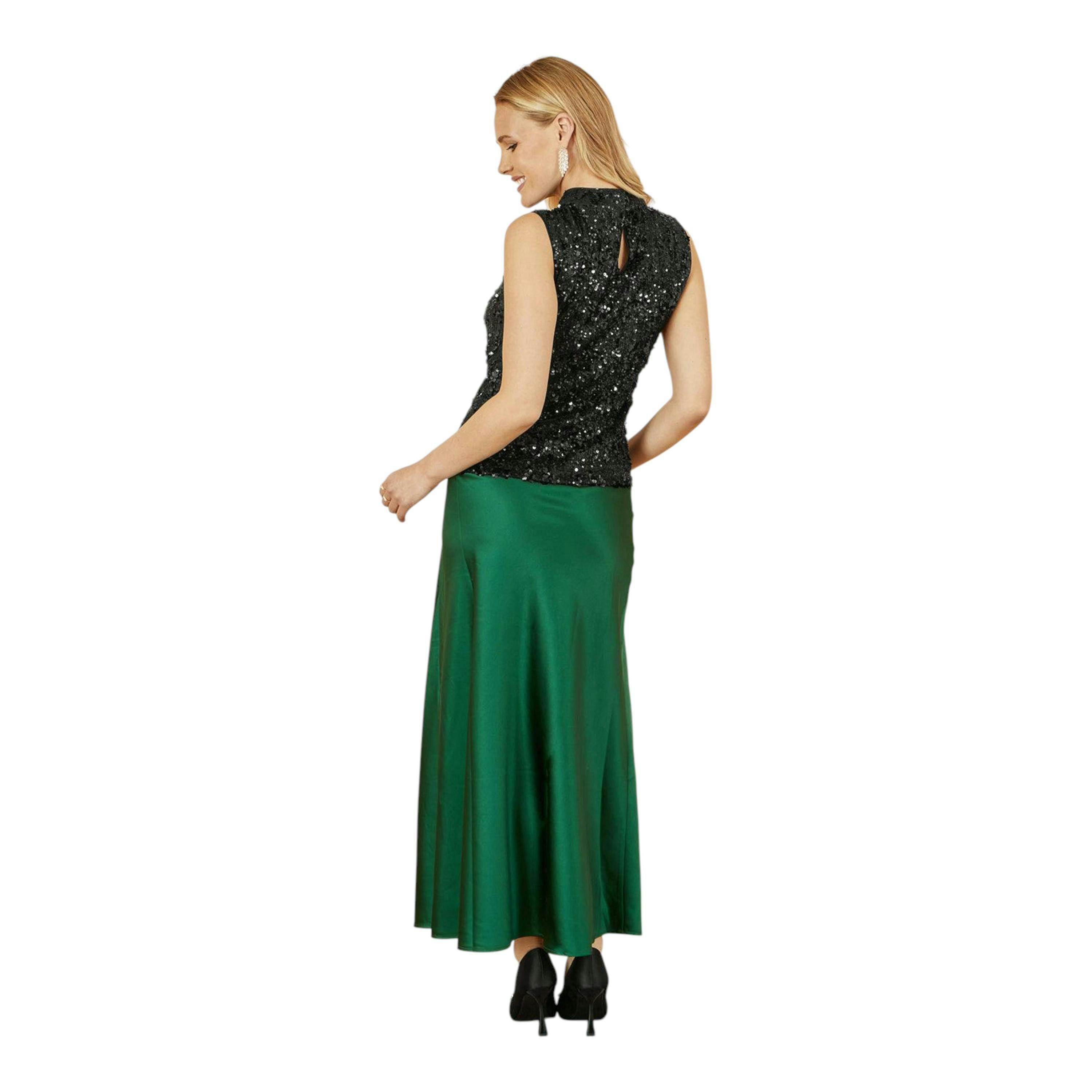 Yumi Green Satin Midi Skirt , view 3 of 4