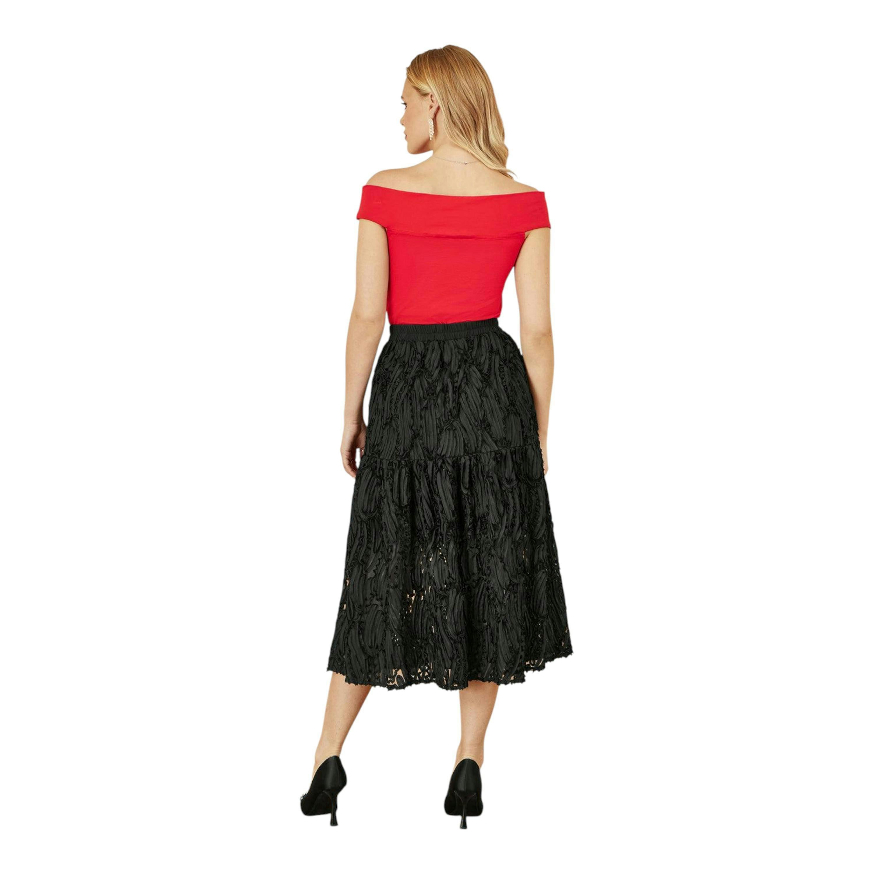 Yumi Black Mesh Applique Sequin Midi Skirt , view 3 of 4