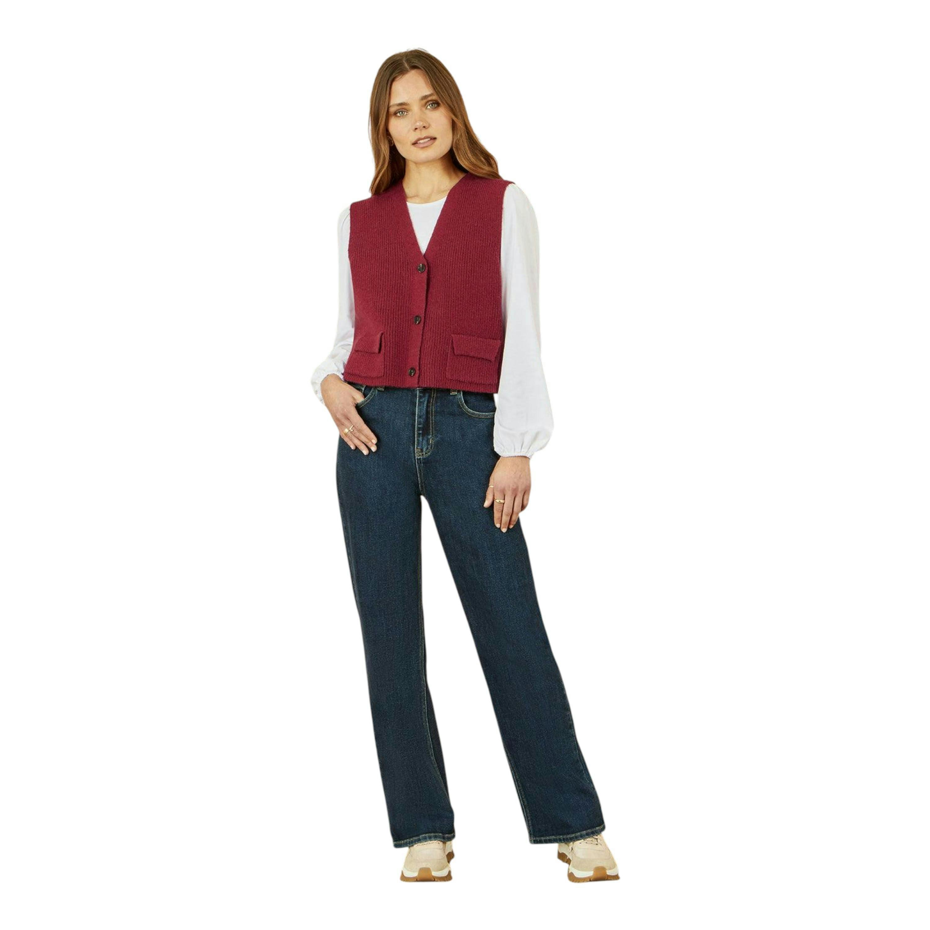 Yumi Burgundy Knitted Pullover Waistcoat , view 3 of 5