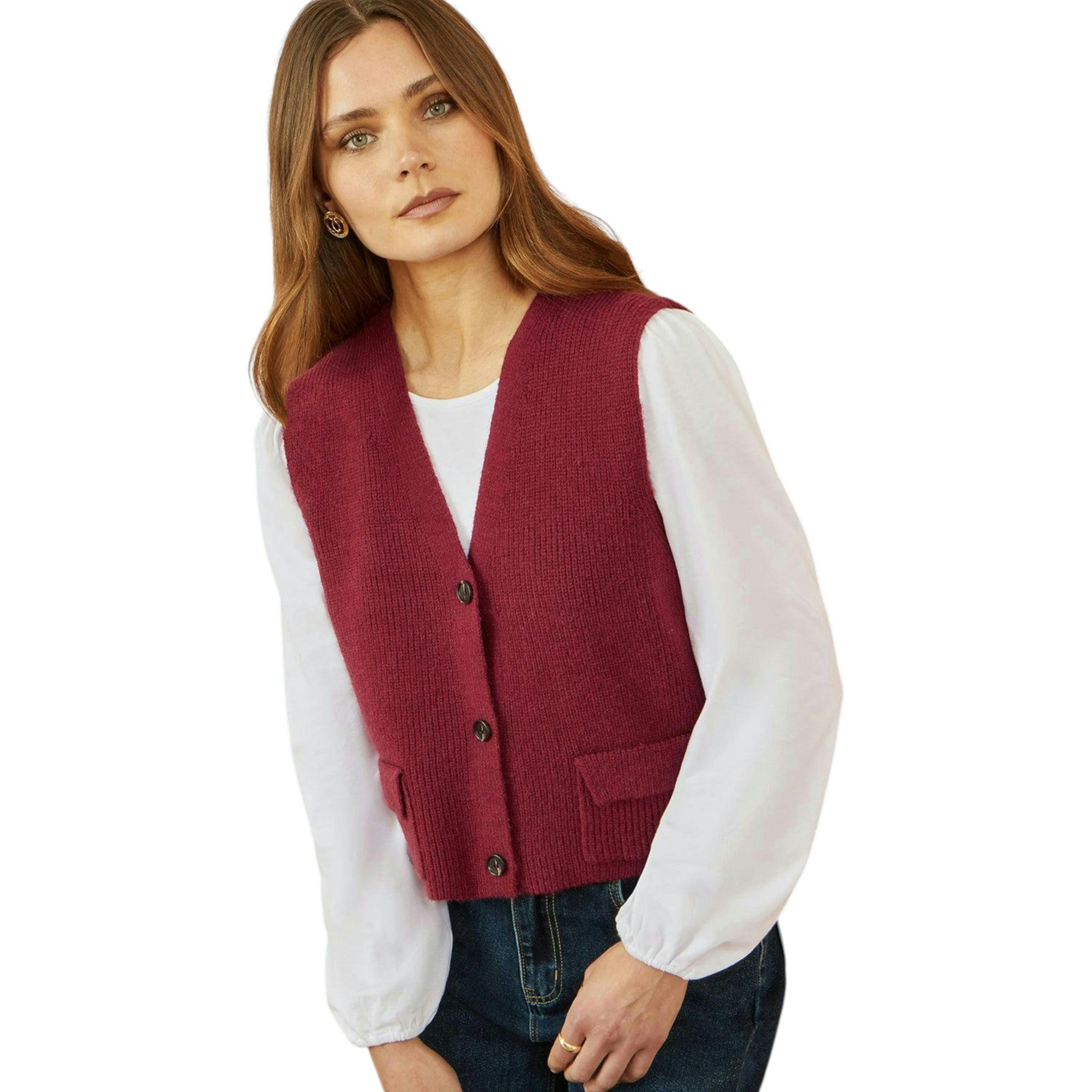Yumi Burgundy Knitted Pullover Waistcoat , view 4 of 5