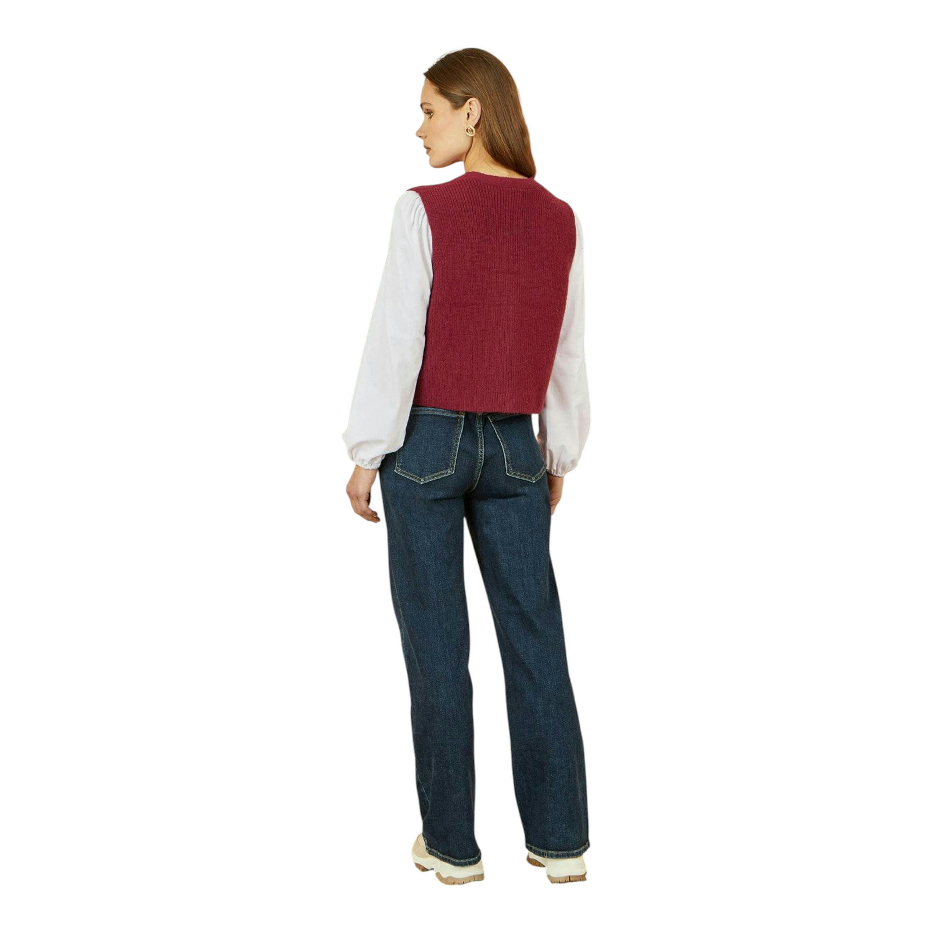 Yumi Burgundy Knitted Pullover Waistcoat , view 5 of 5