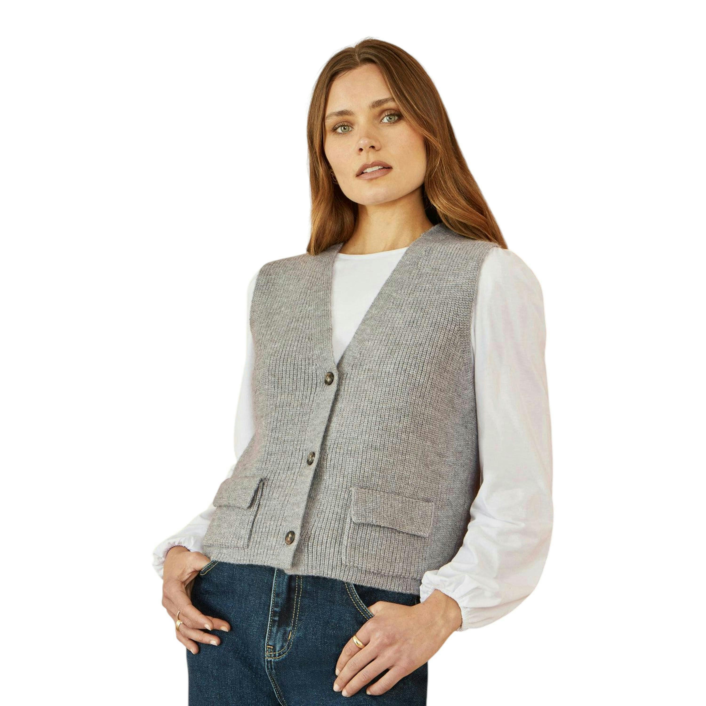 Yumi Grey Knitted Pullover Waistcoat , view 1 of 5