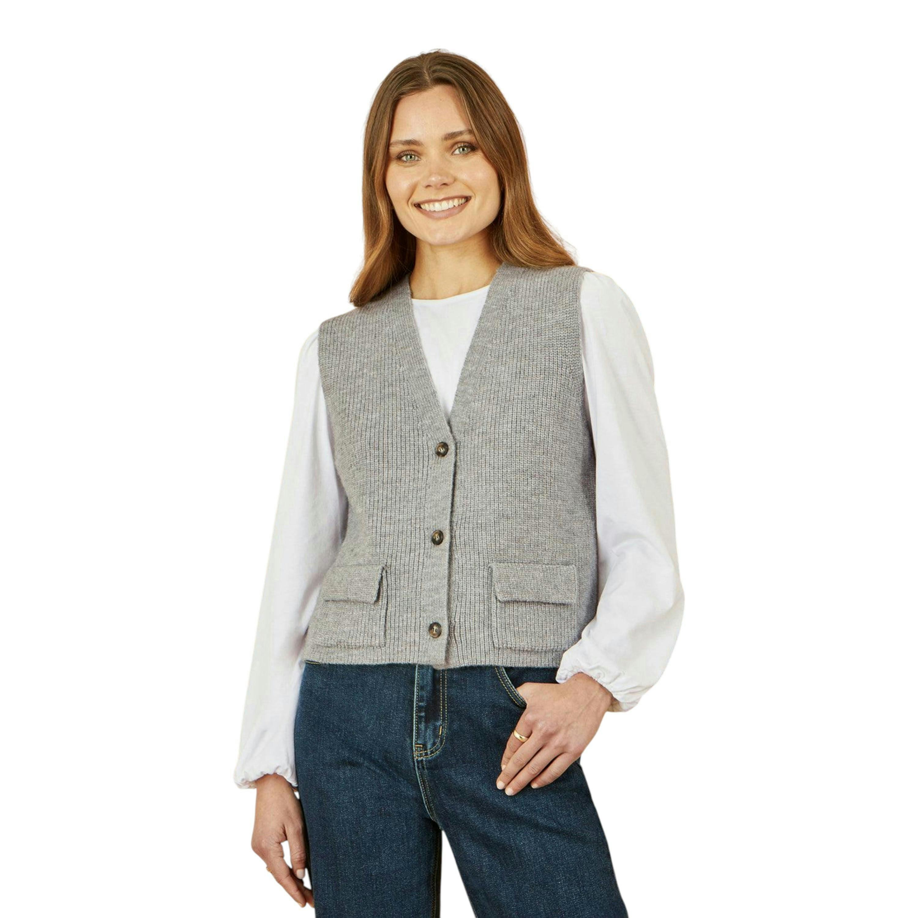 Yumi Grey Knitted Pullover Waistcoat , view 3 of 5