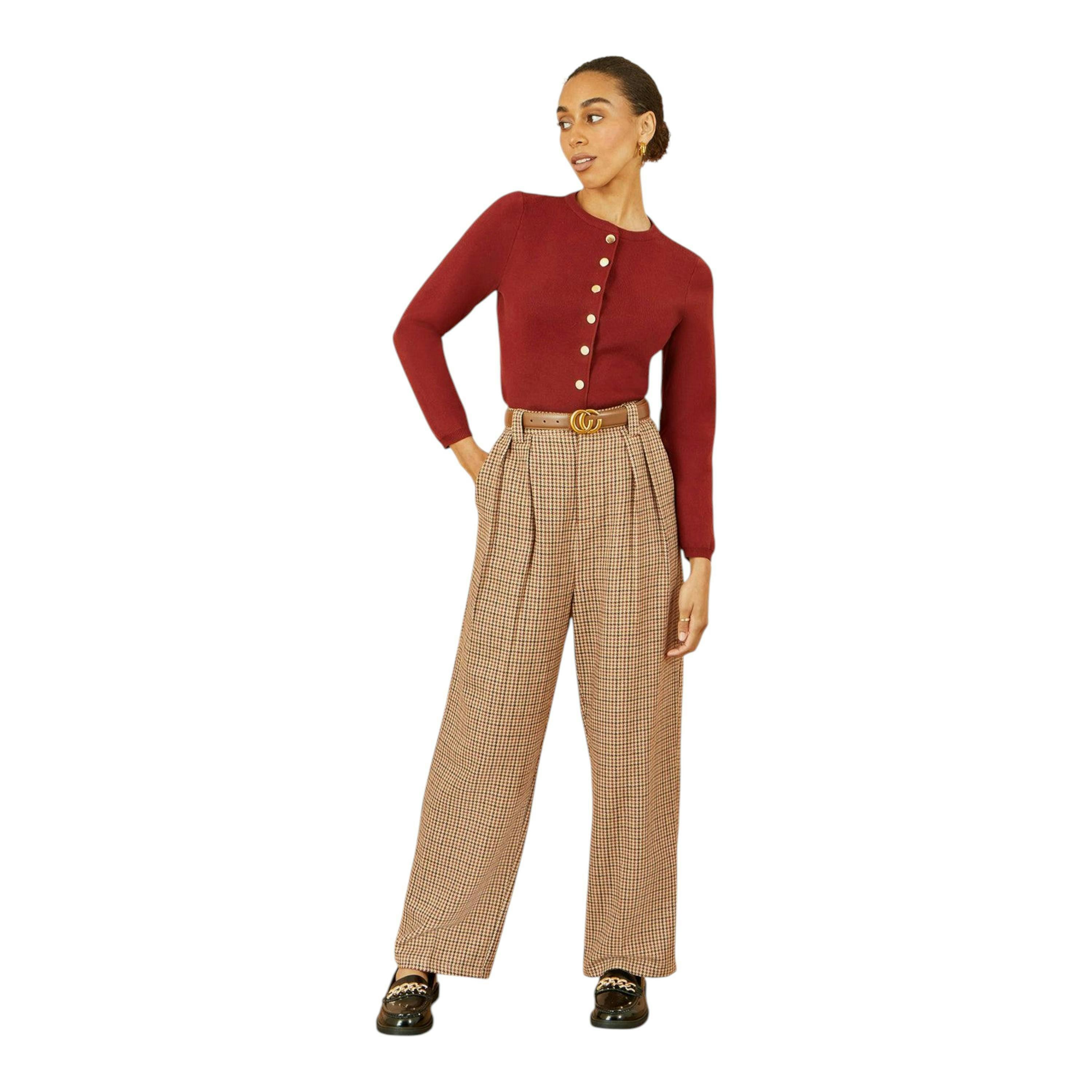 Yumi Brown Check Wide Leg Trousers , view 1 of 4