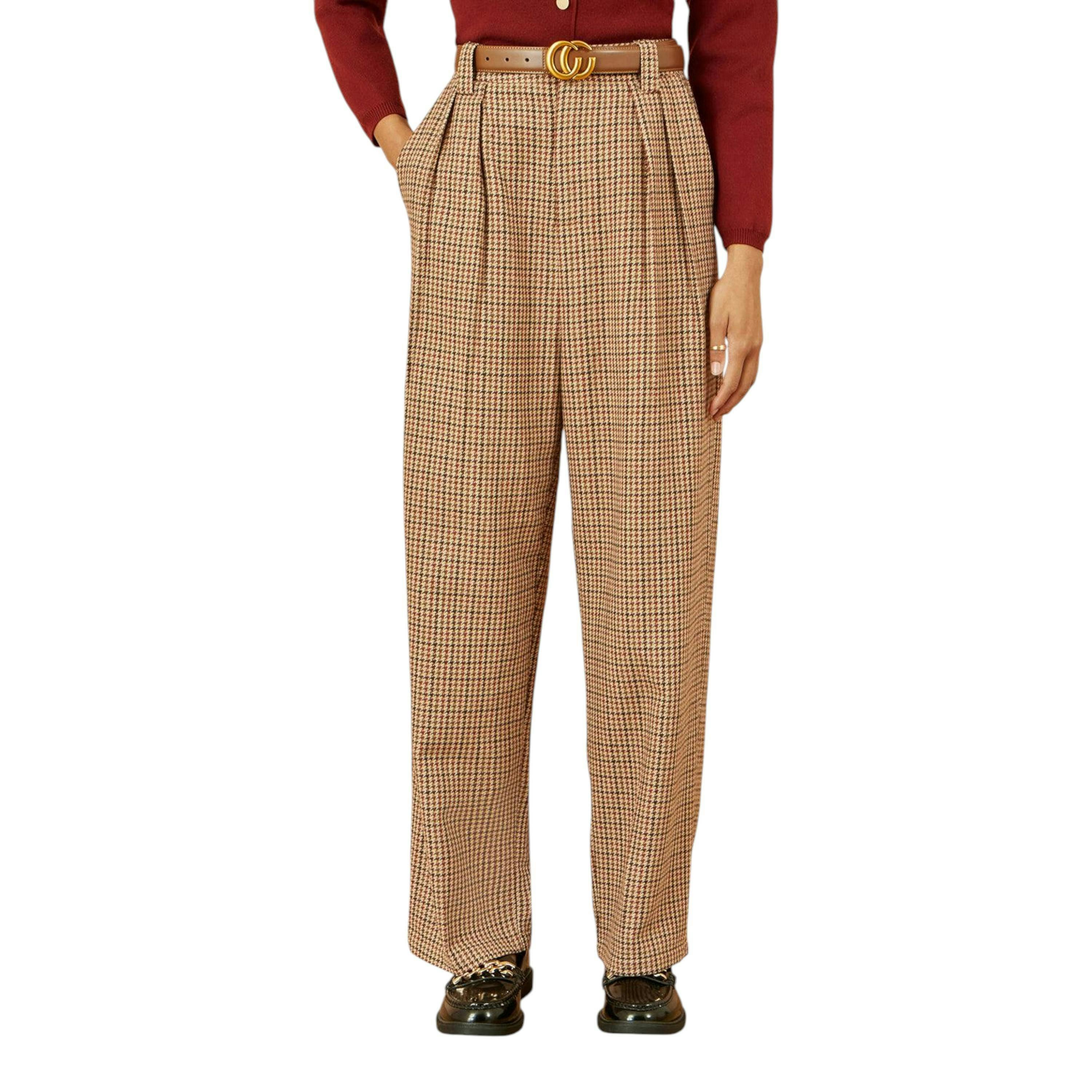 Yumi Brown Check Wide Leg Trousers , view 2 of 4