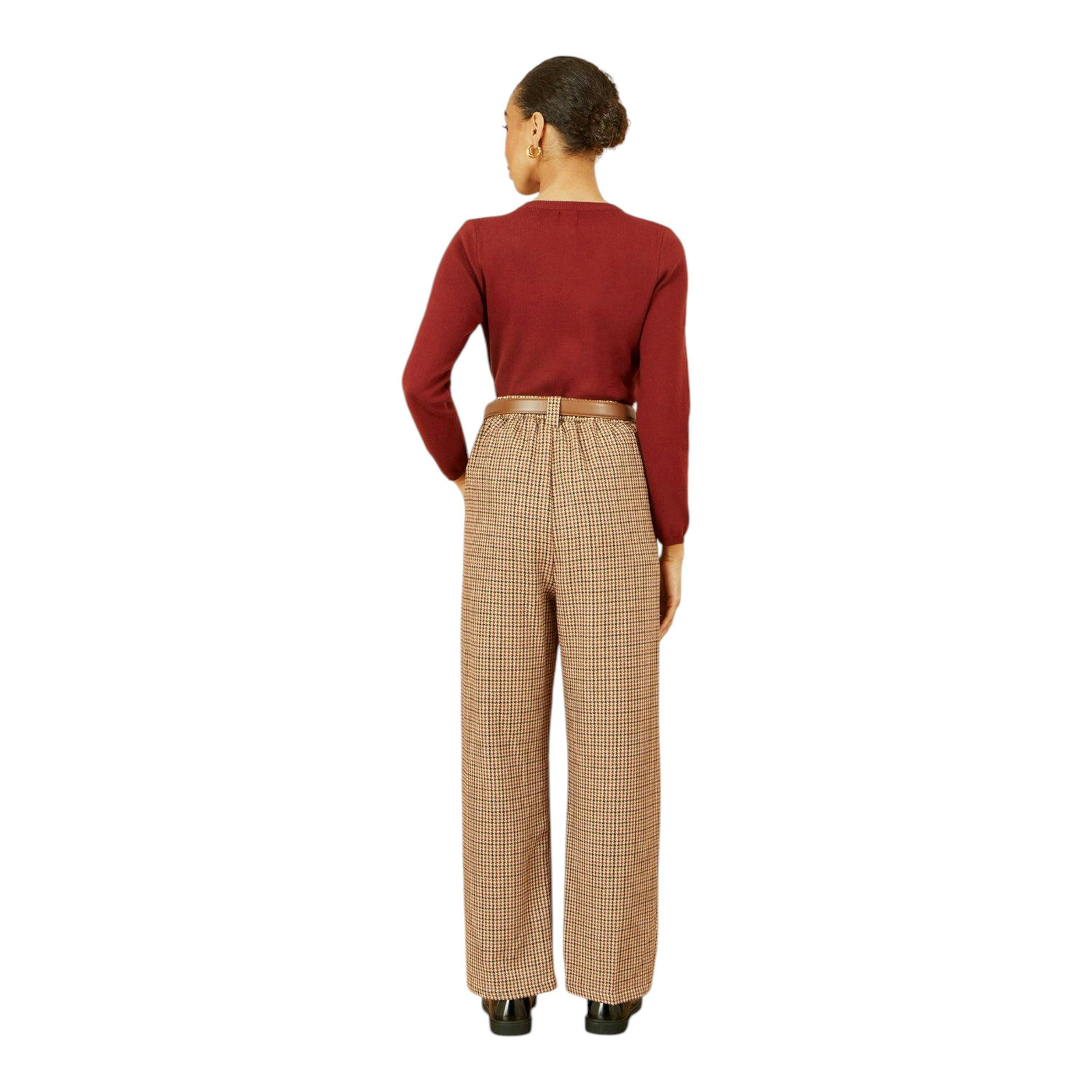 Yumi Brown Check Wide Leg Trousers , view 3 of 4