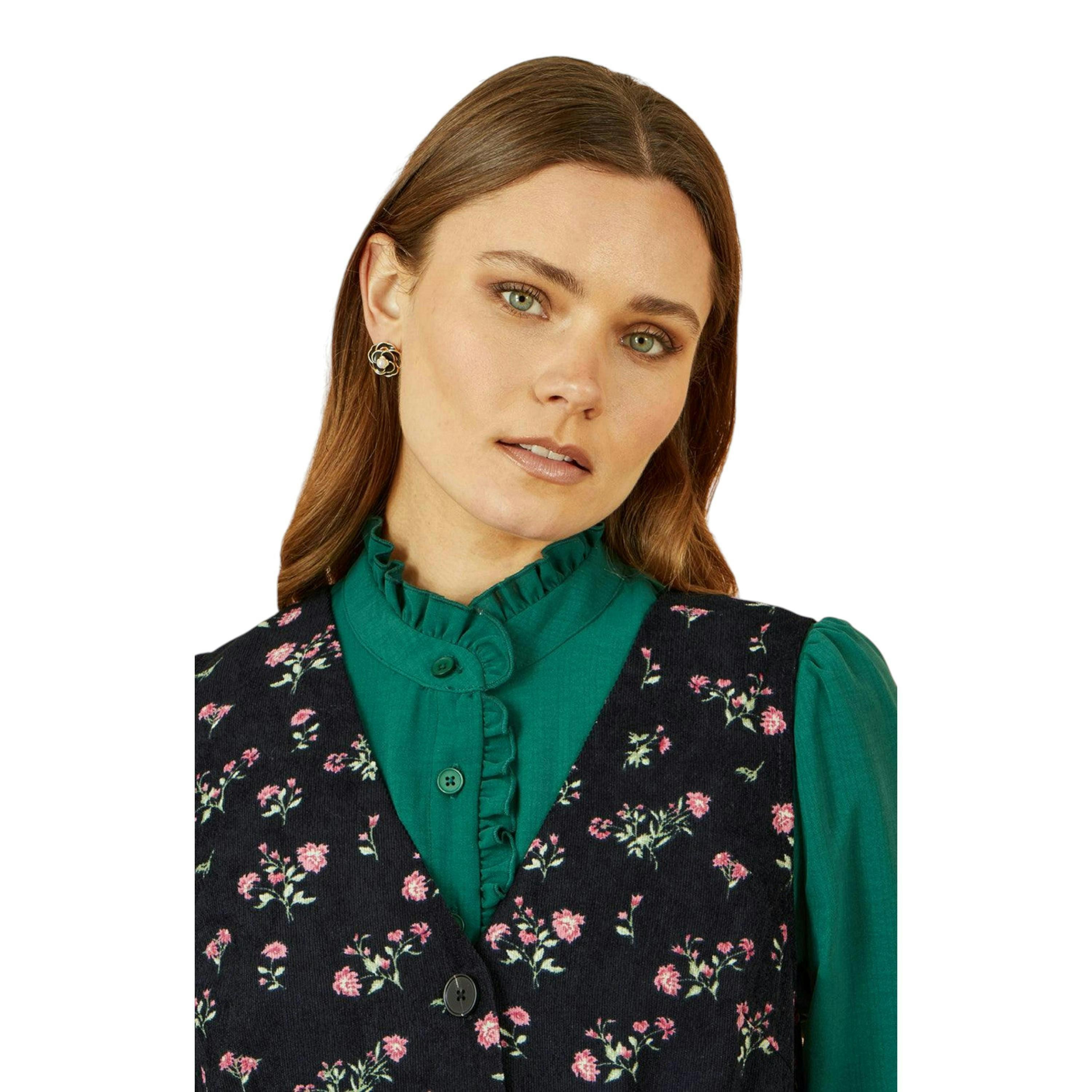 Yumi Black Floral Print Pinafore Dress With Button Up , view 2 of 6