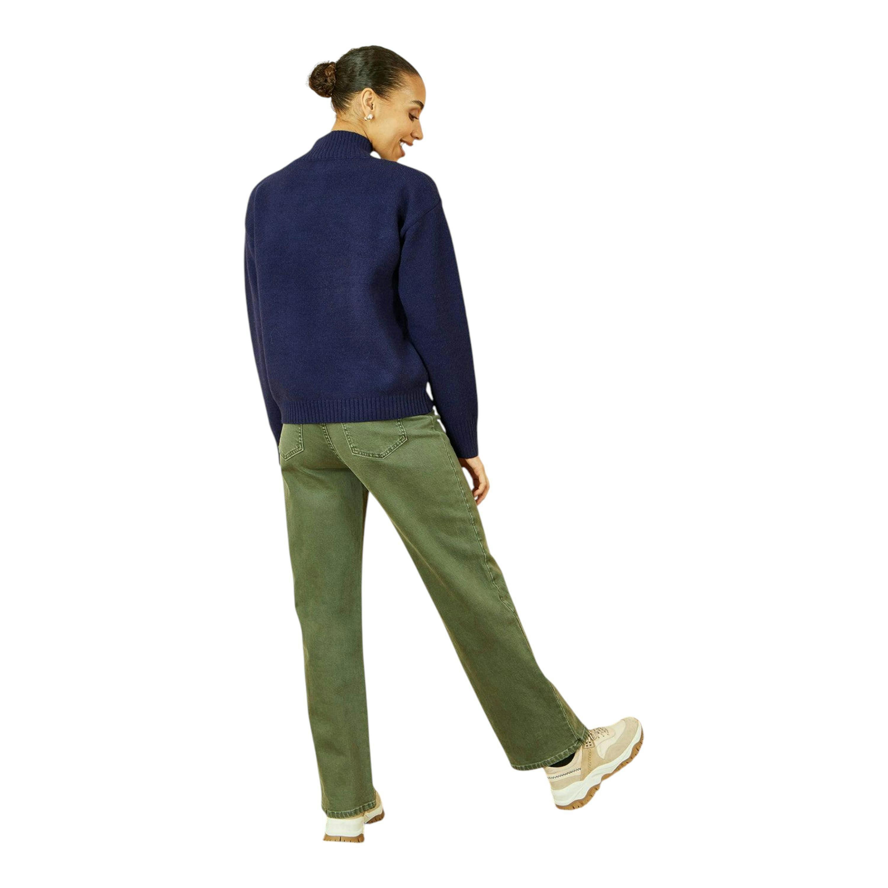Yumi Navy Knitted High Neck Jumper With Applique Flowers , view 5 of 5