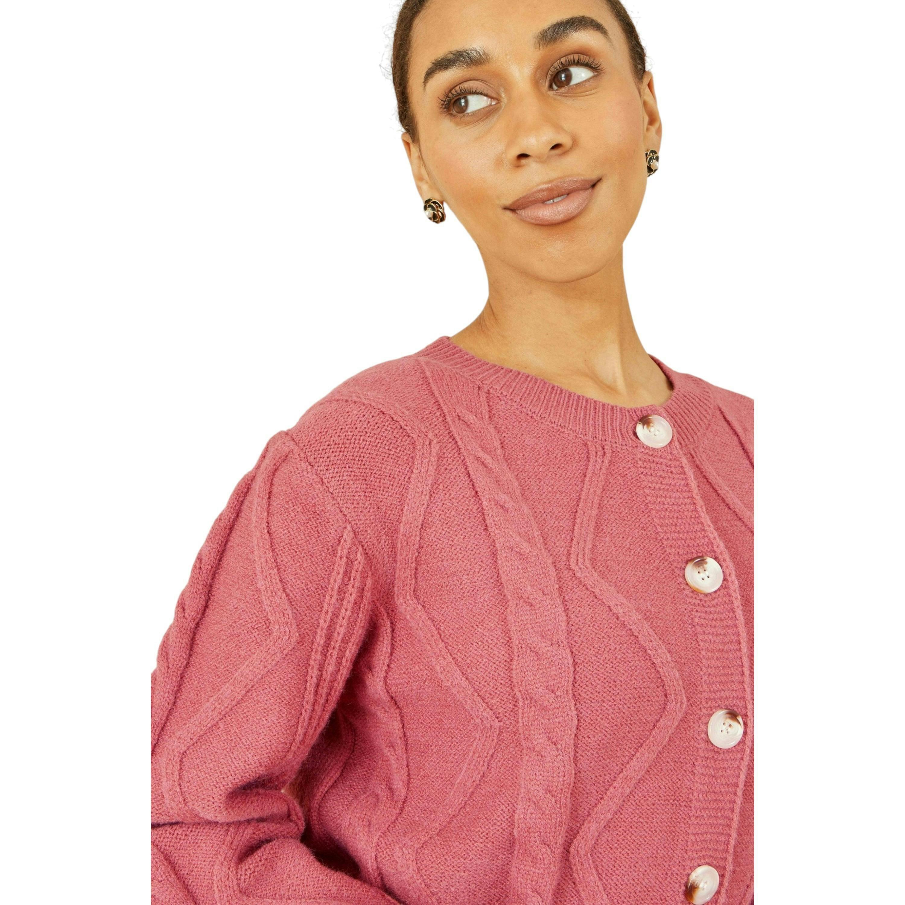 Yumi Pink Relaxed Fit Cable Cardigan , view 1 of 4