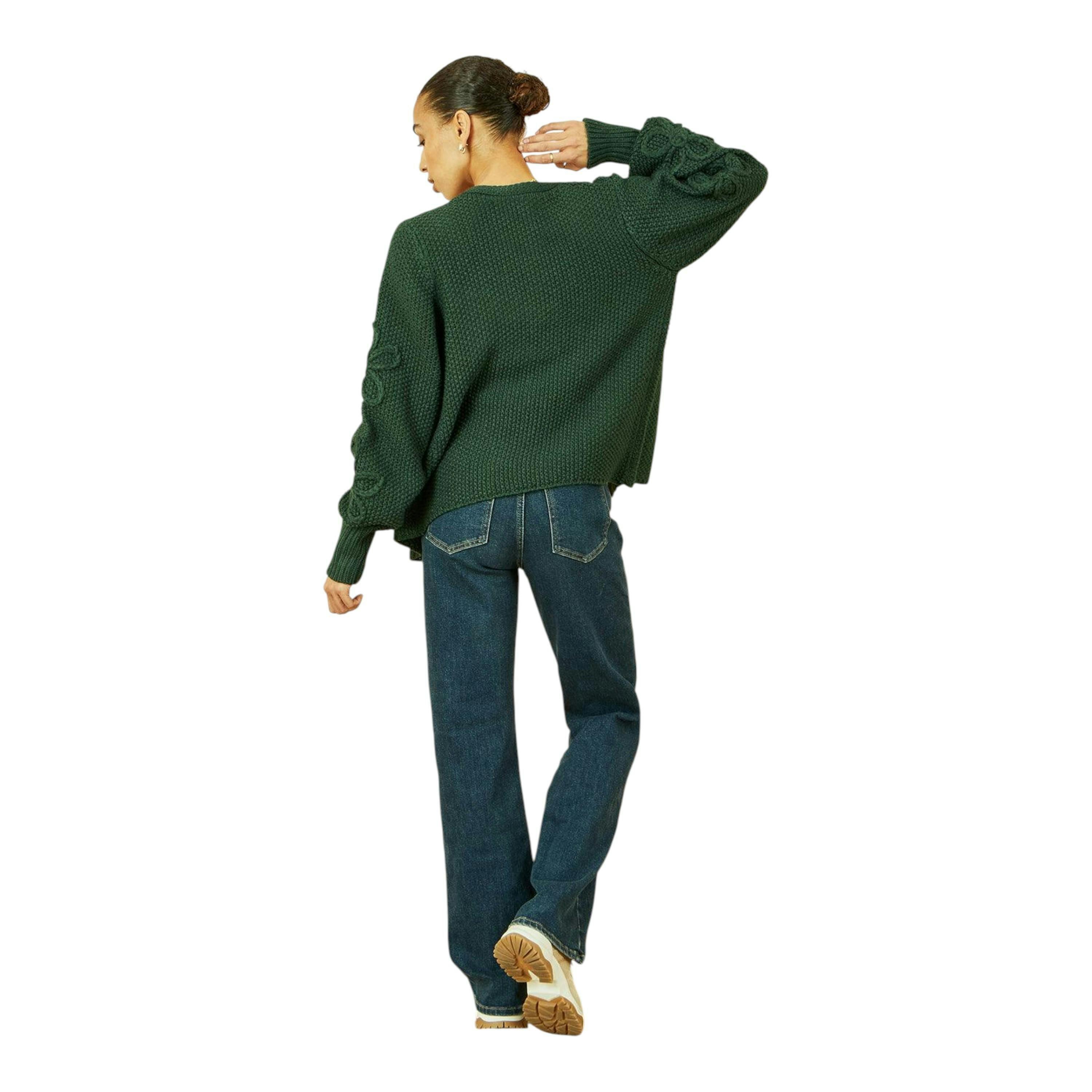 Yumi Green Edge to Edge Cardigan With Flower Detail Sleeves , view 4 of 5