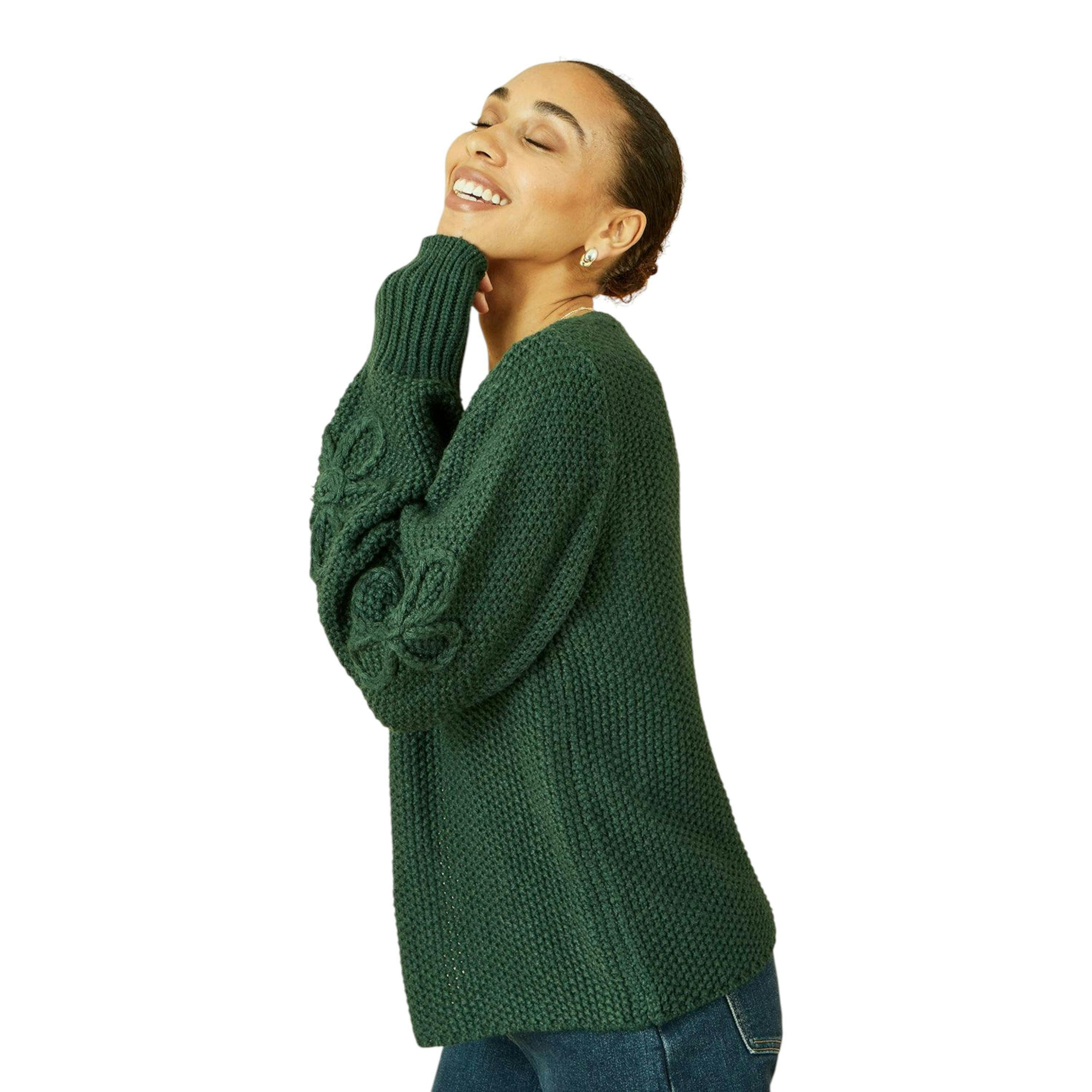 Yumi Green Edge to Edge Cardigan With Flower Detail Sleeves , view 5 of 5