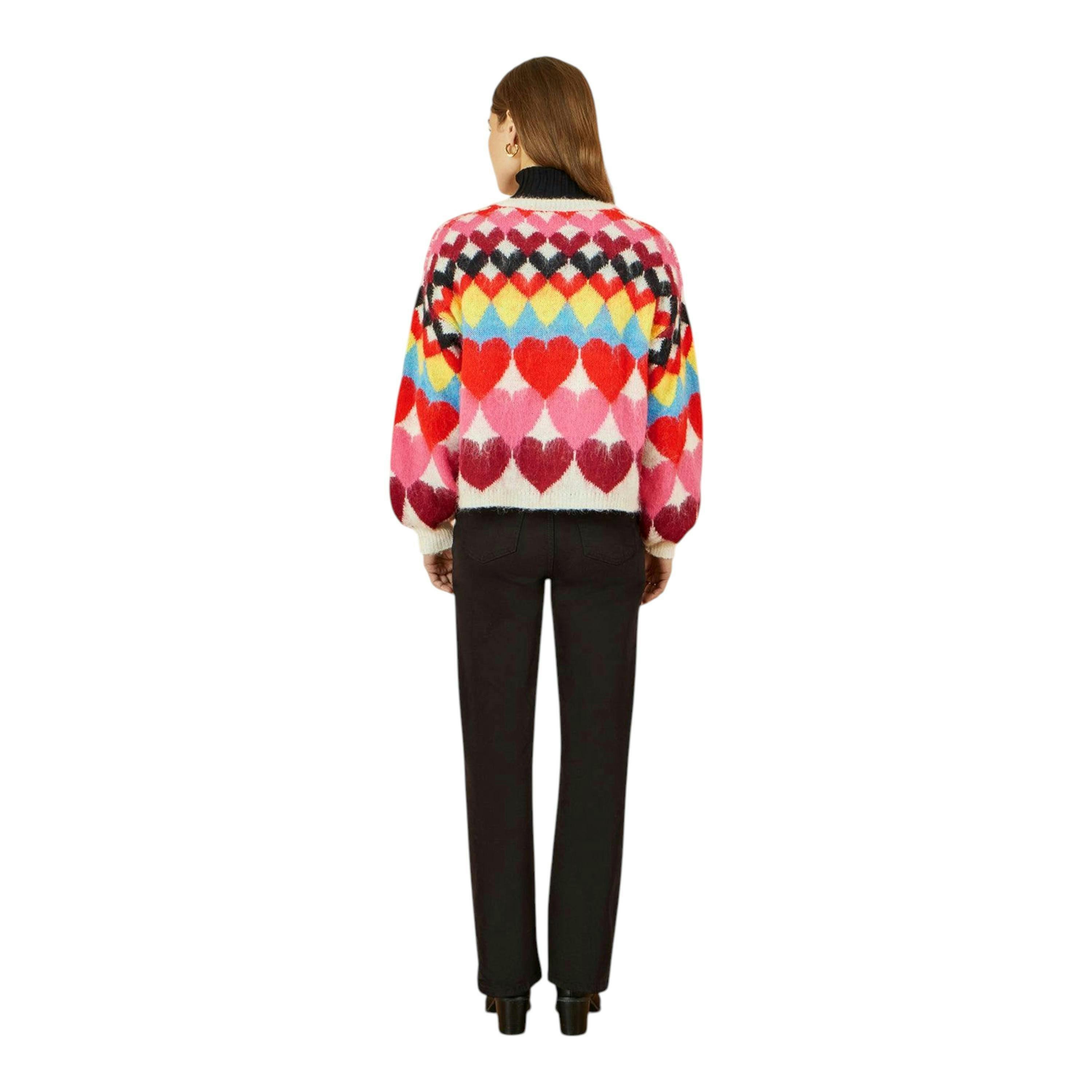 Yumi Multicolour Tie Front Heart Intarsia Cardigan , view 5 of 5