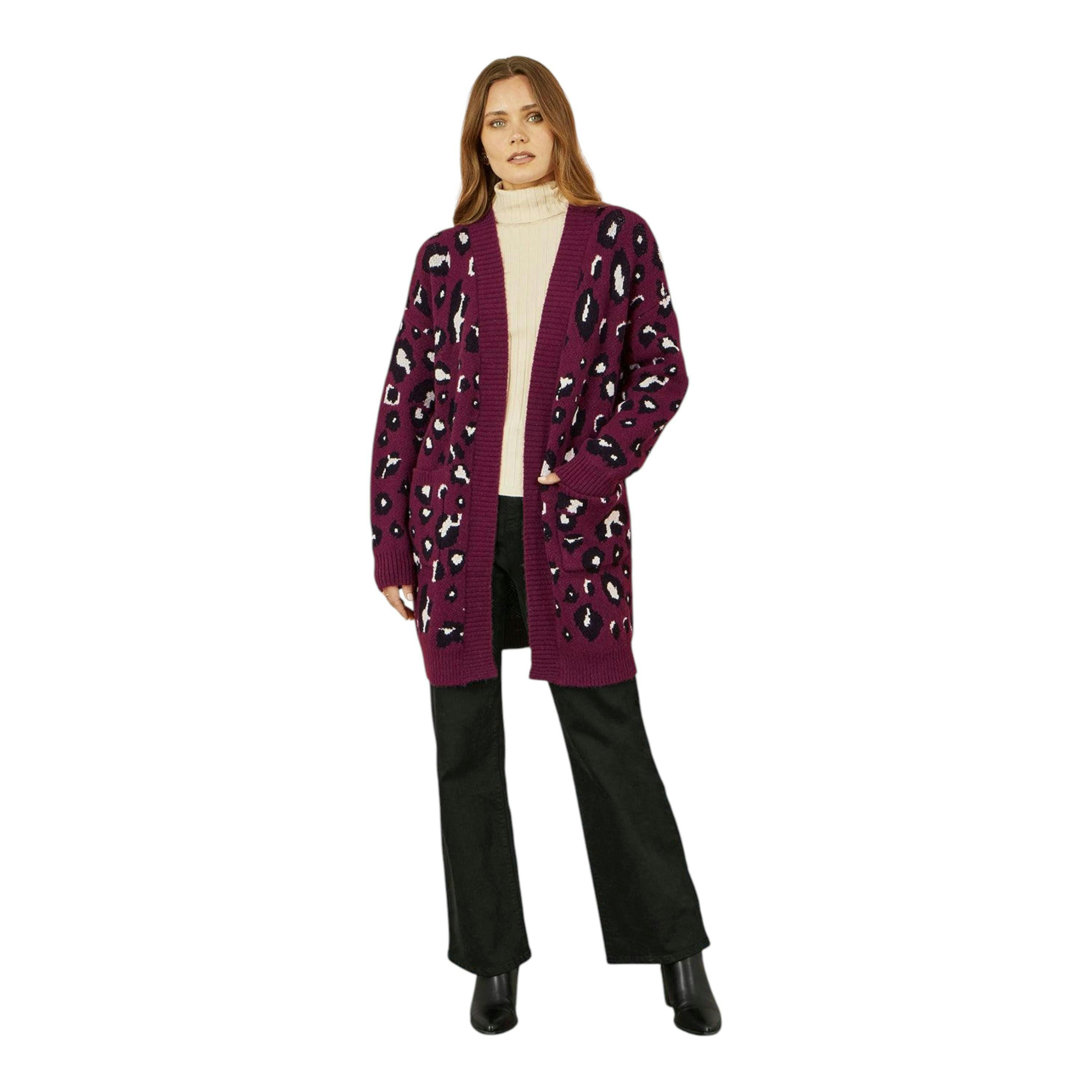 Yumi Burgundy Animal Intarsia Long Cardigan , view 2 of 2