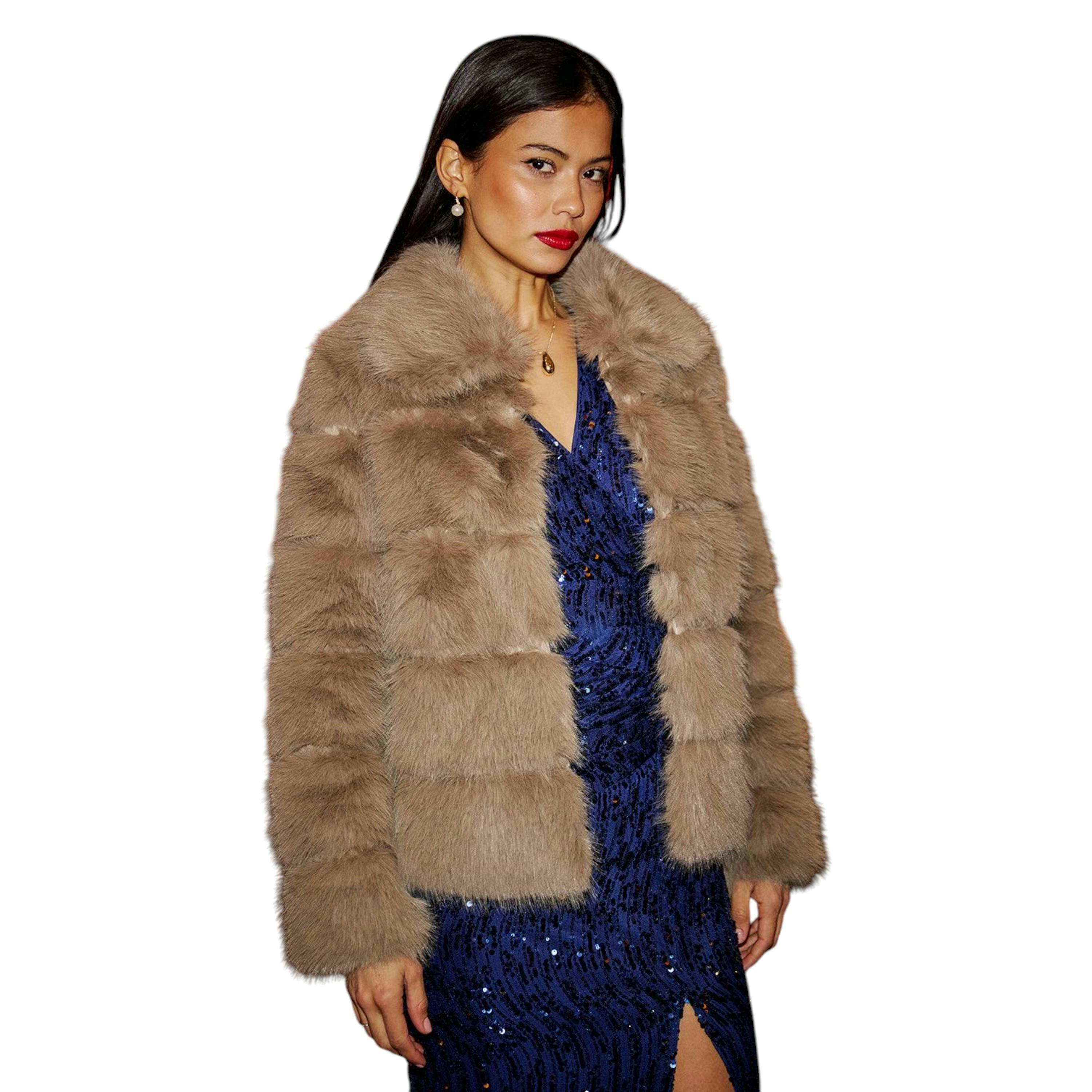 Yumi Coffee Luxe Faur Fur Coat , view 1 of 6