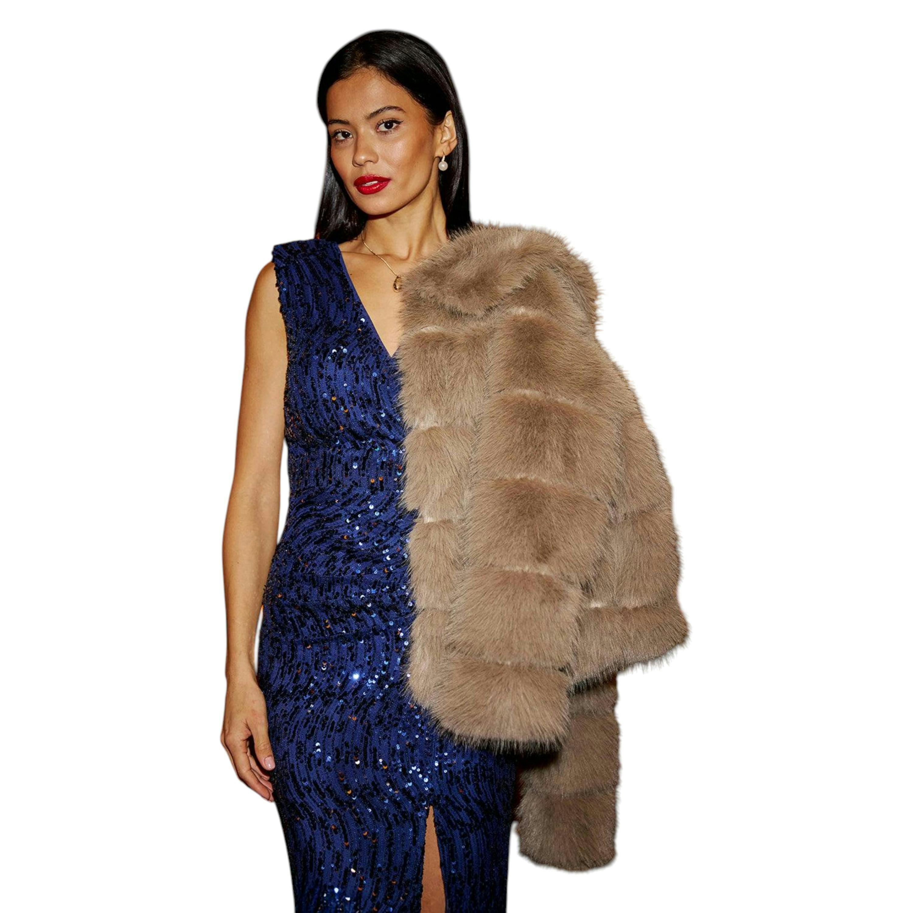 Yumi Coffee Luxe Faur Fur Coat , view 2 of 6