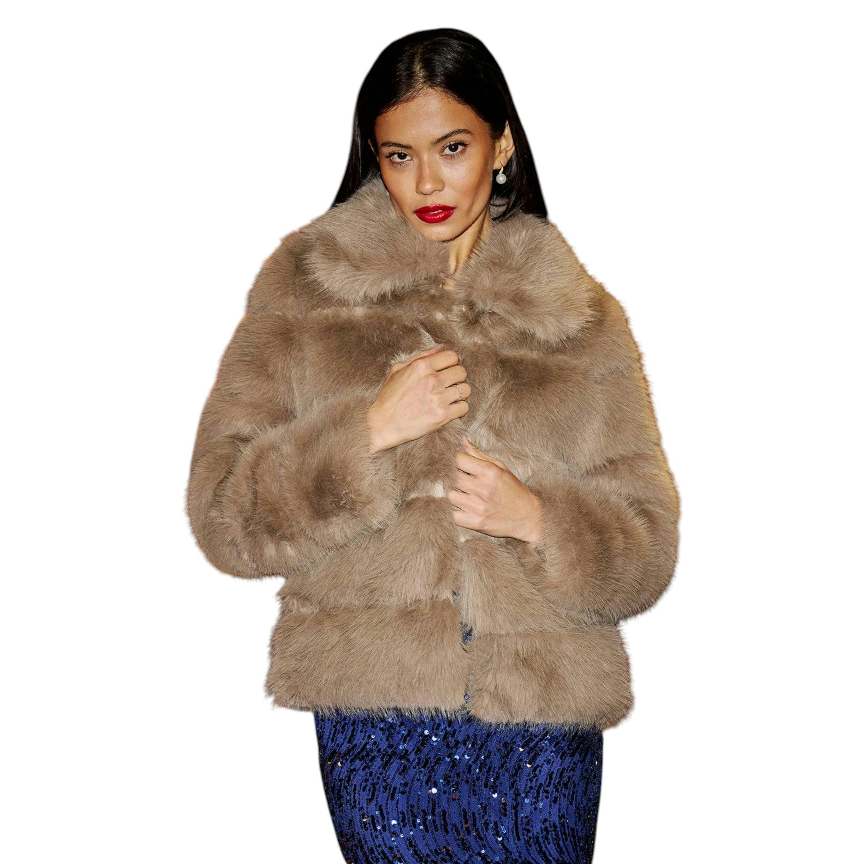 Yumi Coffee Luxe Faur Fur Coat , view 3 of 6