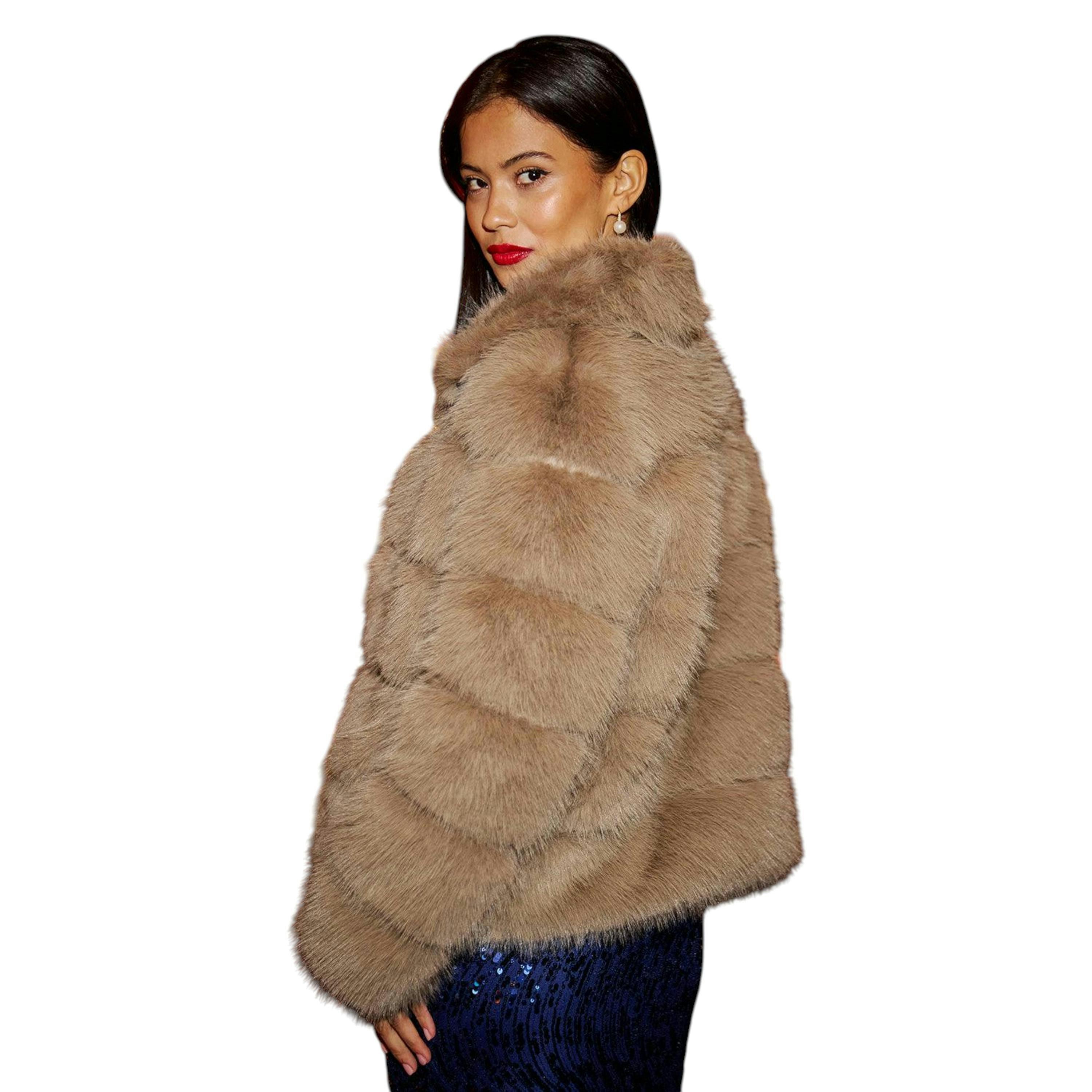 Yumi Coffee Luxe Faur Fur Coat , view 5 of 6
