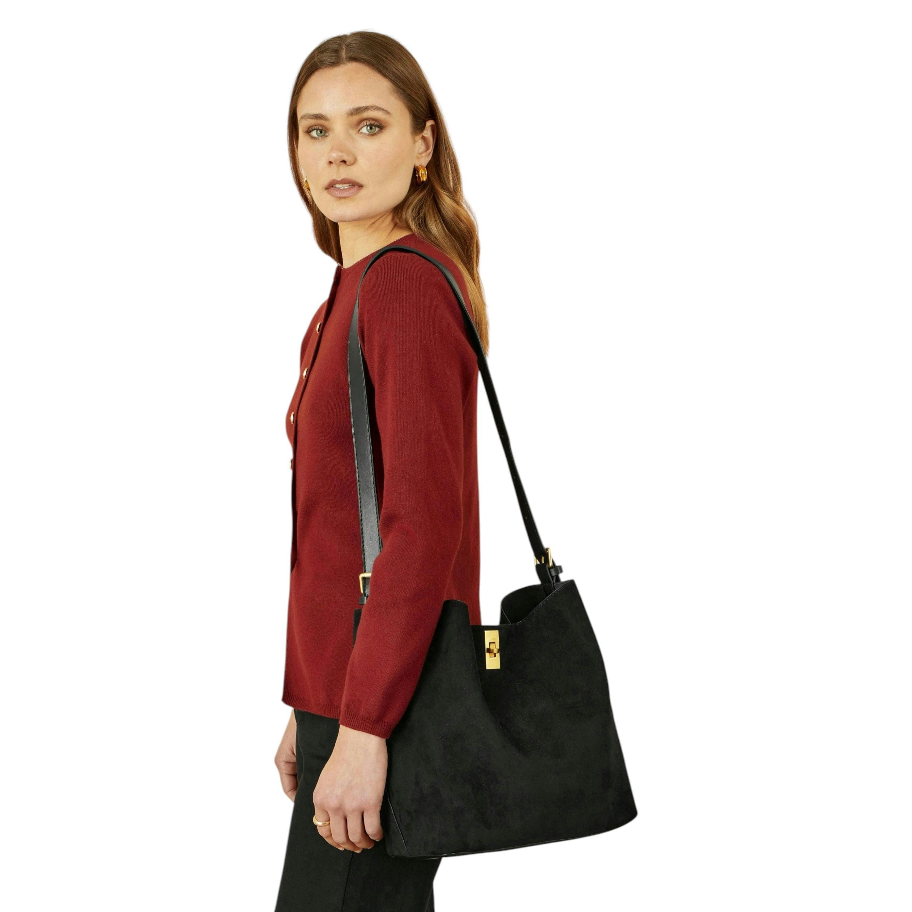 Yumi Black Faux Suede Bag With Inside Pouch , view 1 of 1