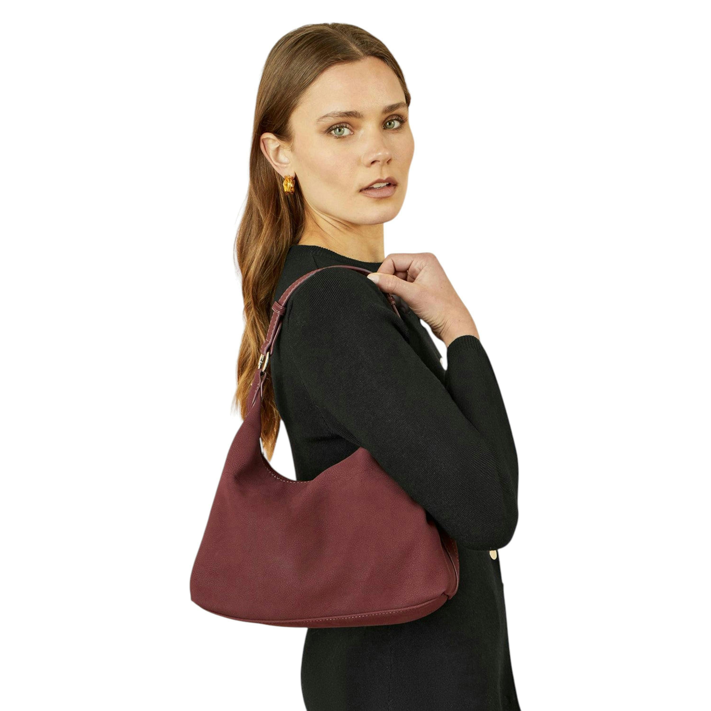 Yumi Burgundy Shoulder Bag With Buckle Strap , view 1 of 1