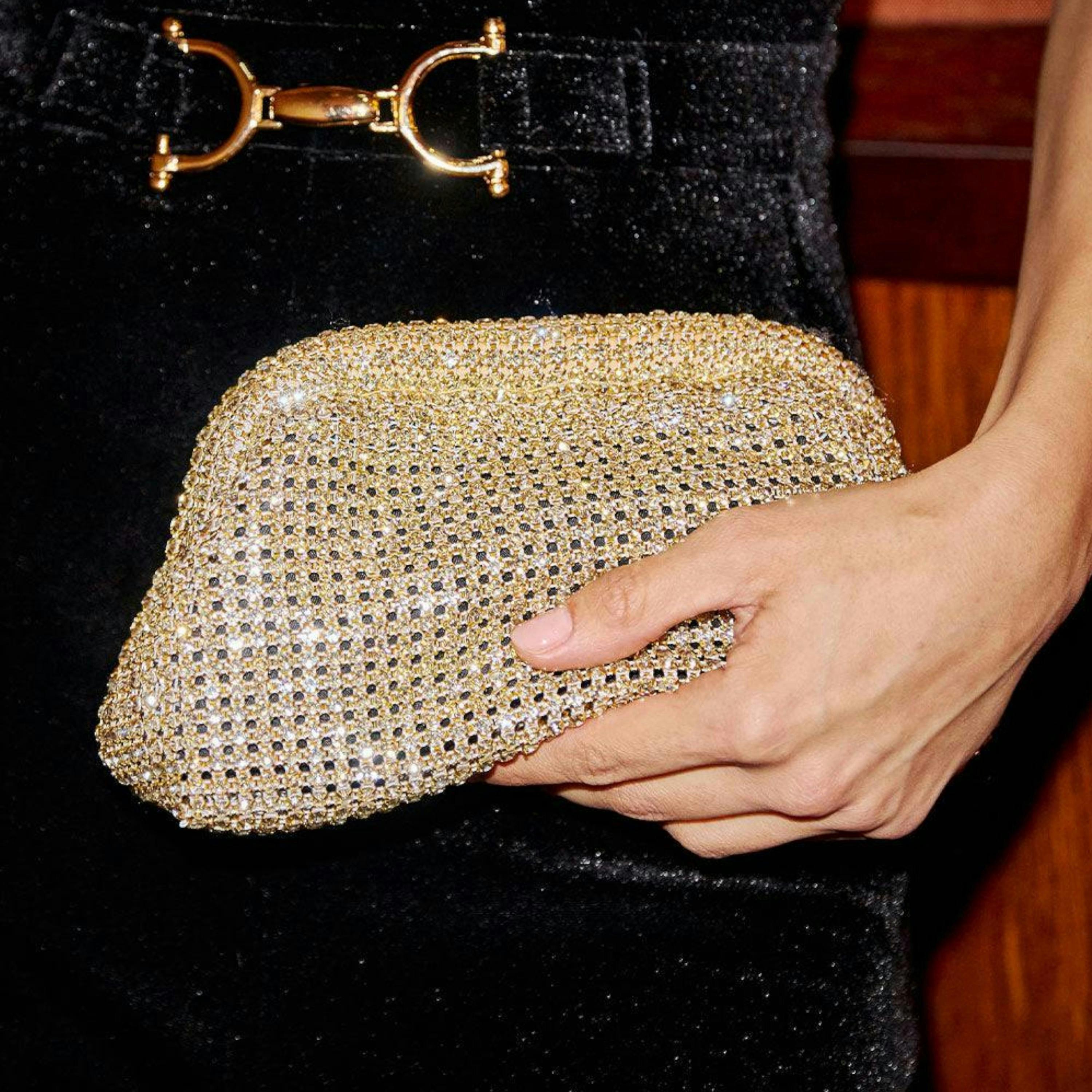 Yumi Gold Rhinestone Clutch Bag , view 2 of 3