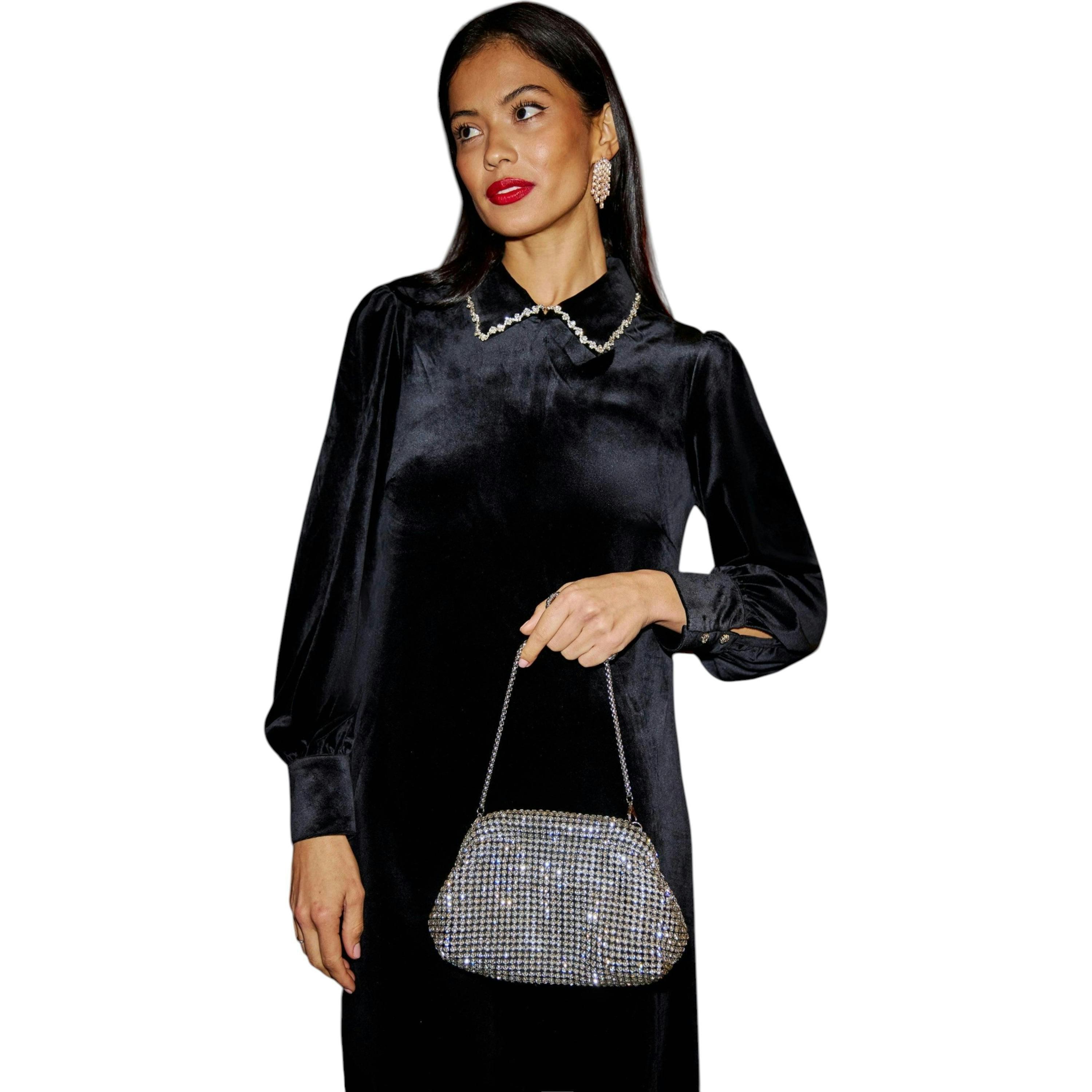 Yumi Silver Rhinestone Clutch Bag , view 1 of 3