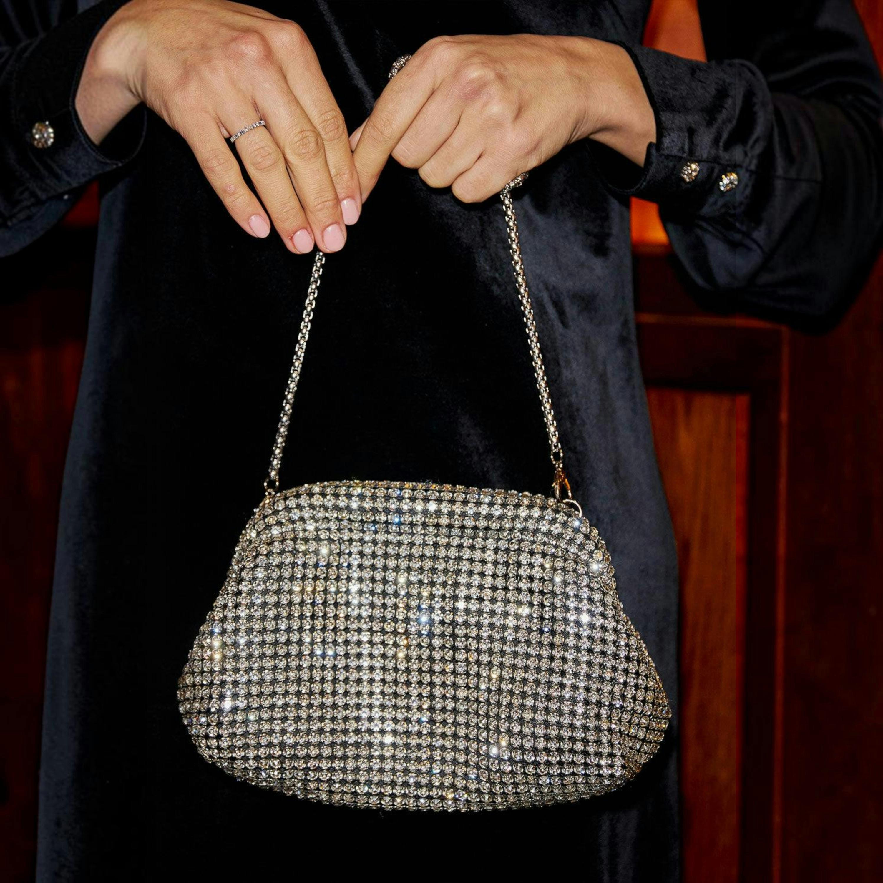 Yumi Silver Rhinestone Clutch Bag , view 3 of 3