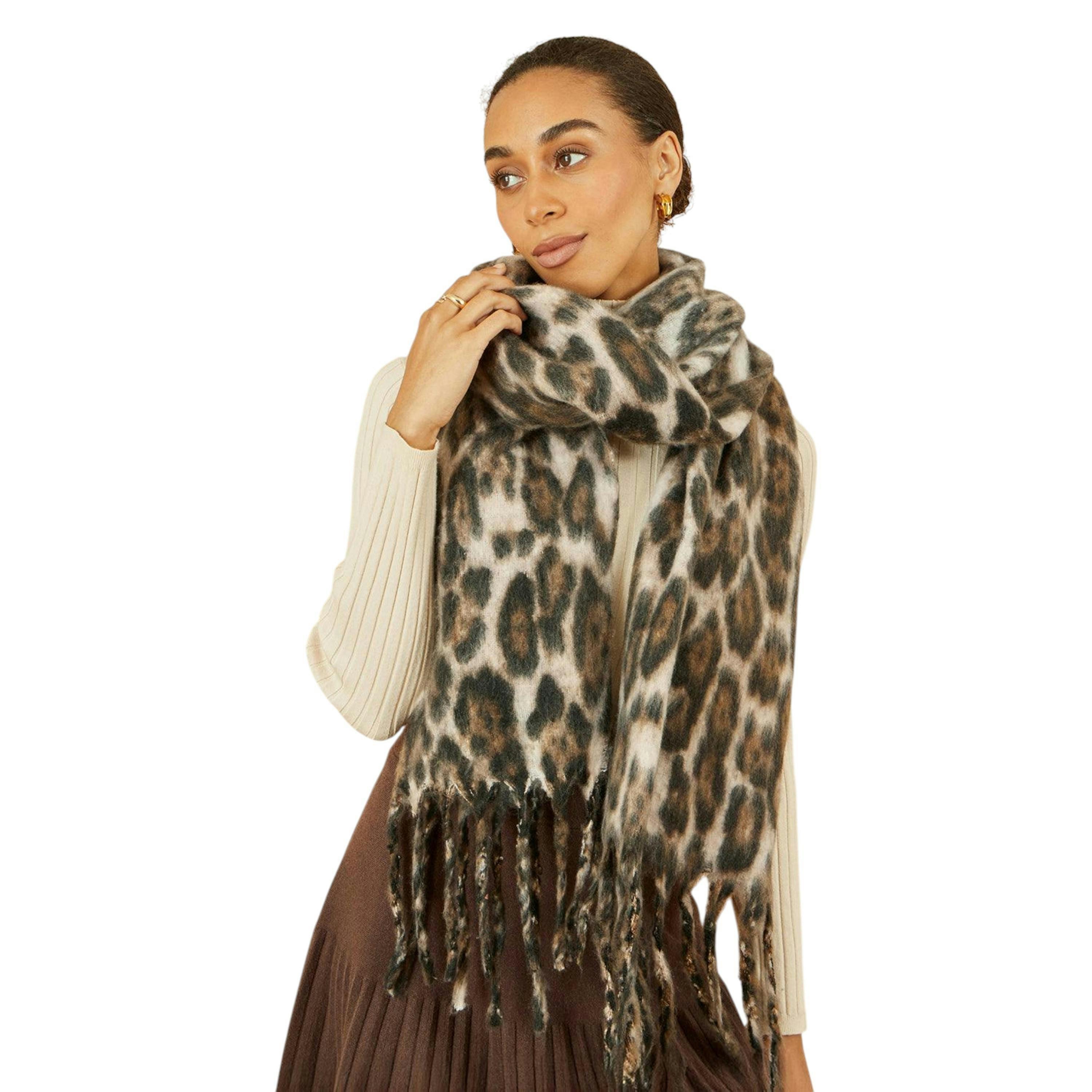 Yumi Brown Leopard Print Soft Scarf , view 1 of 1