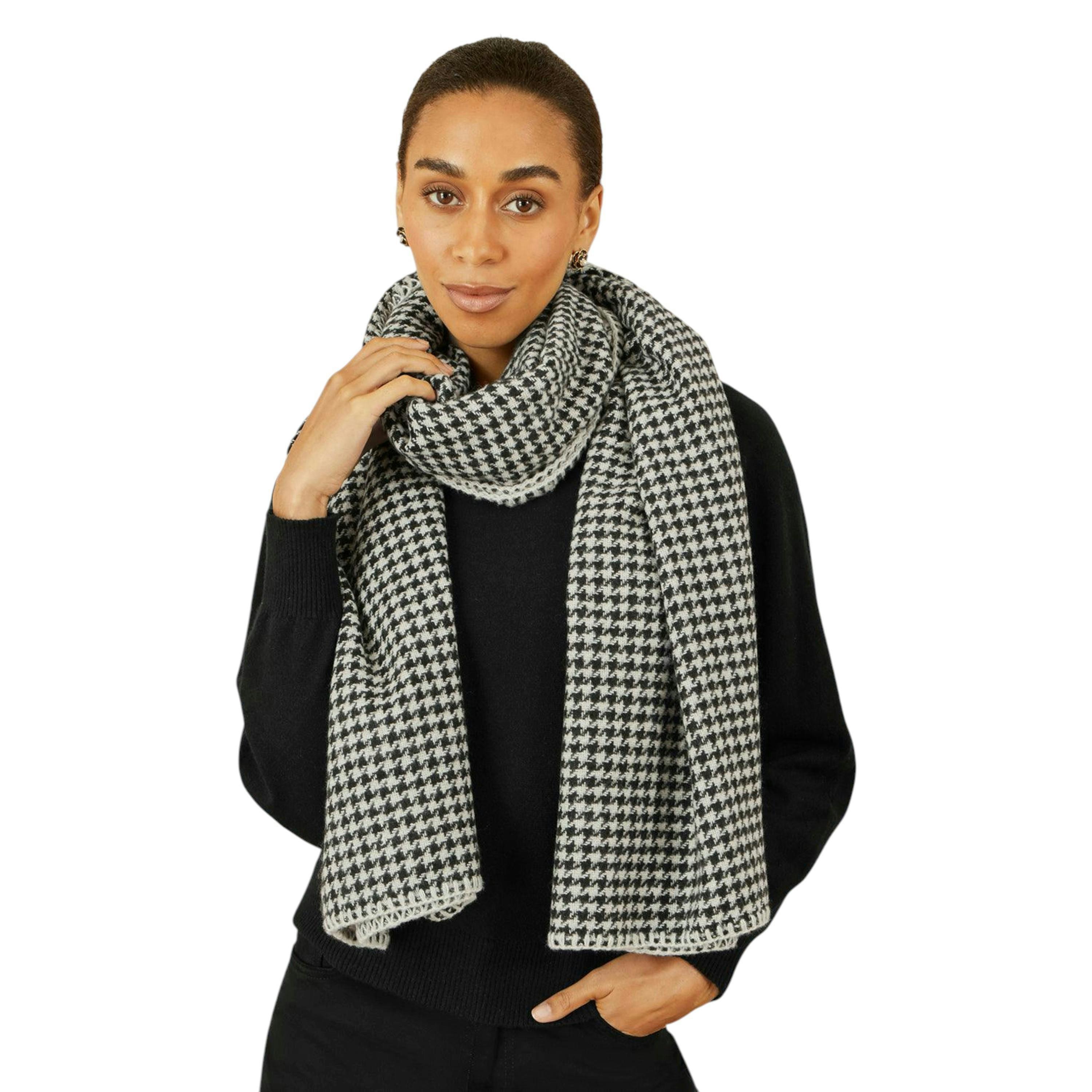 Yumi Black Dog Tooth Scarf With Stitch Detail , view 1 of 1